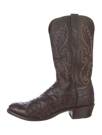 Lucchese Leather Embroidered Accent Western Boots