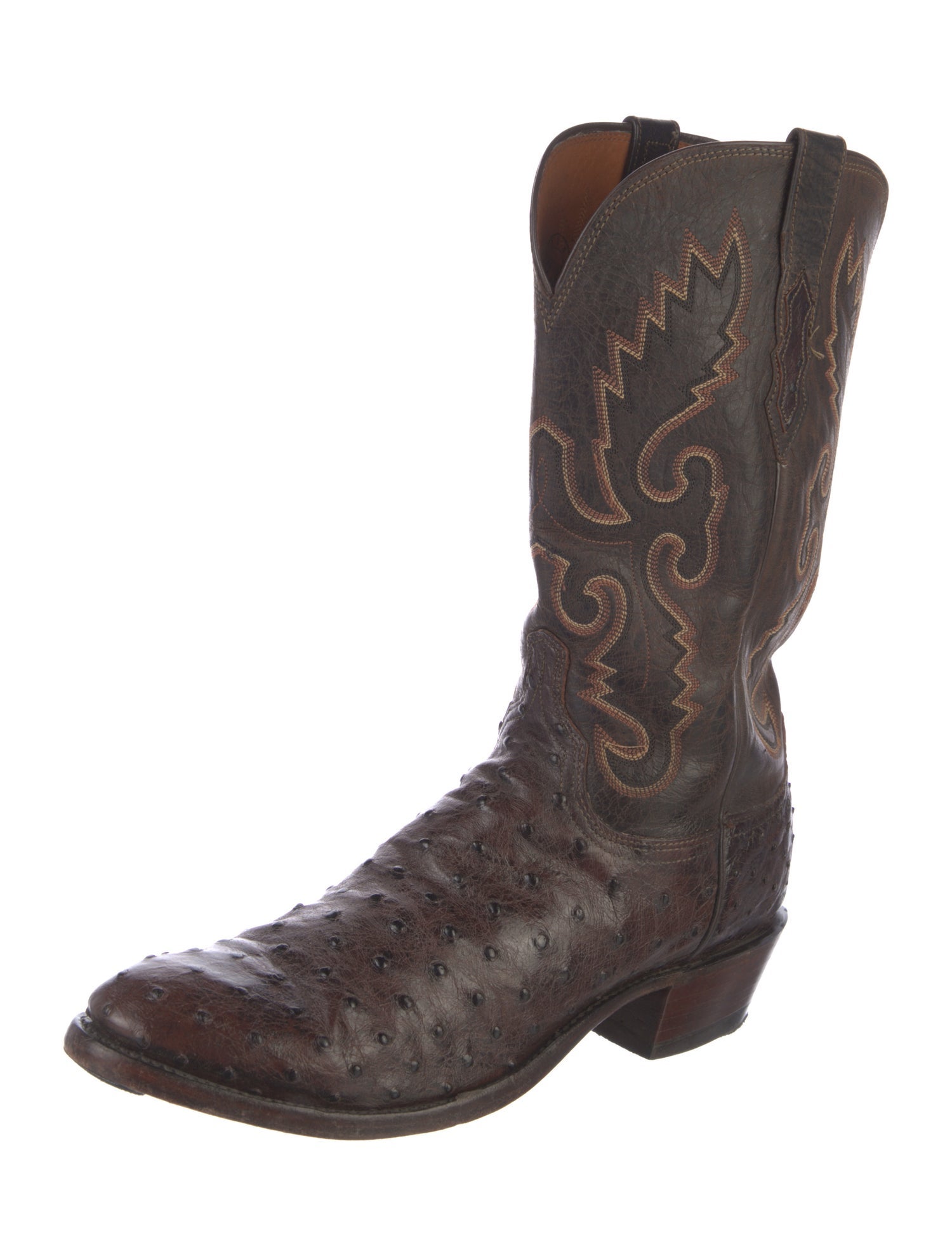 Lucchese Leather Embroidered Accent Western Boots