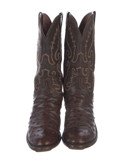 Lucchese Leather Embroidered Accent Western Boots