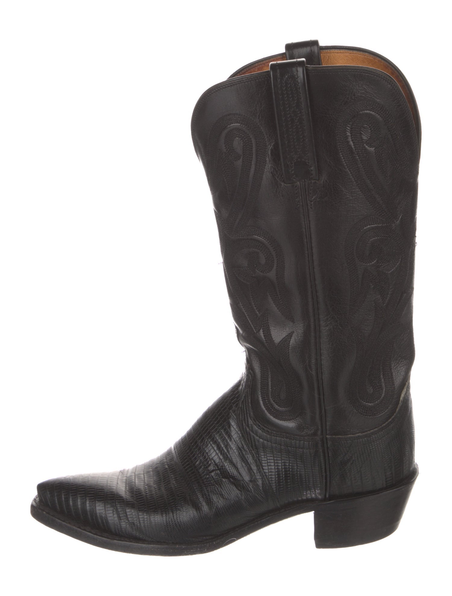 Lucchese Embossed Leather Embroidered Accent Western Boots