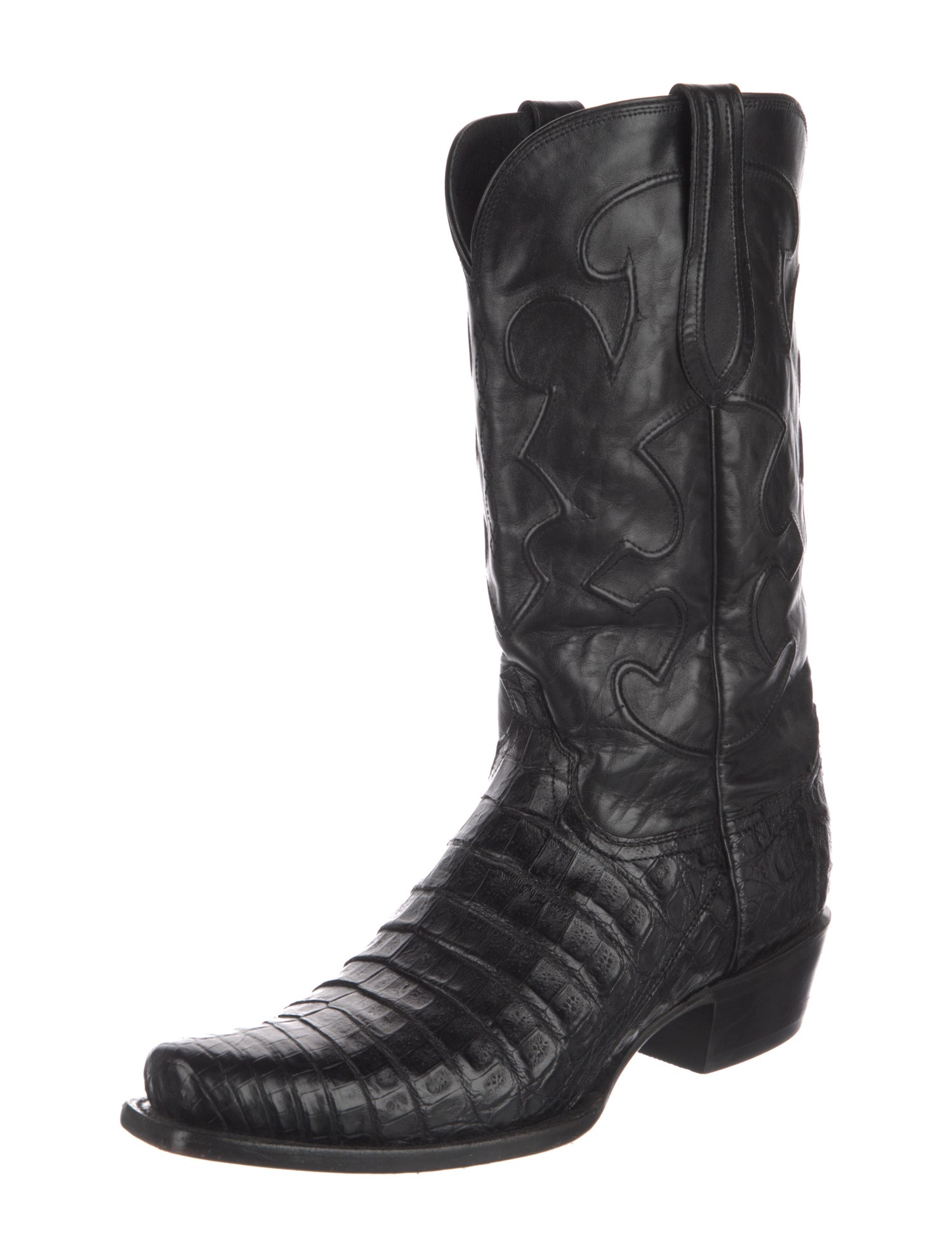 Lucchese Crocodile Embroidered Accent Western Boots