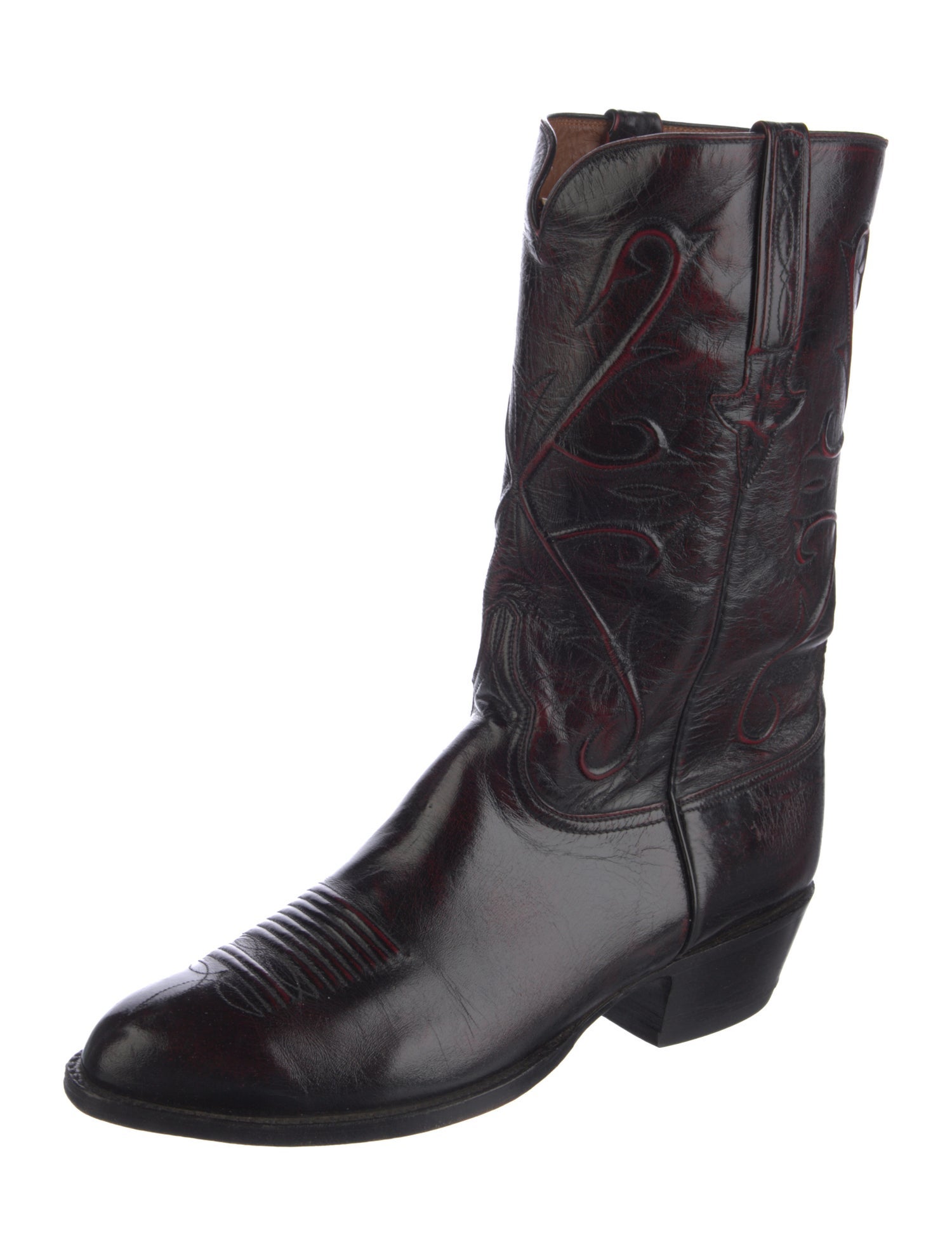 Lucchese Leather Embroidered Accent Western Boots