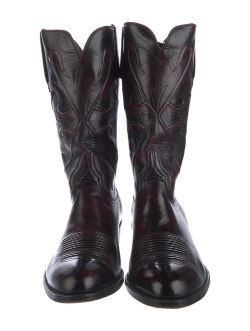 Lucchese Leather Embroidered Accent Western Boots