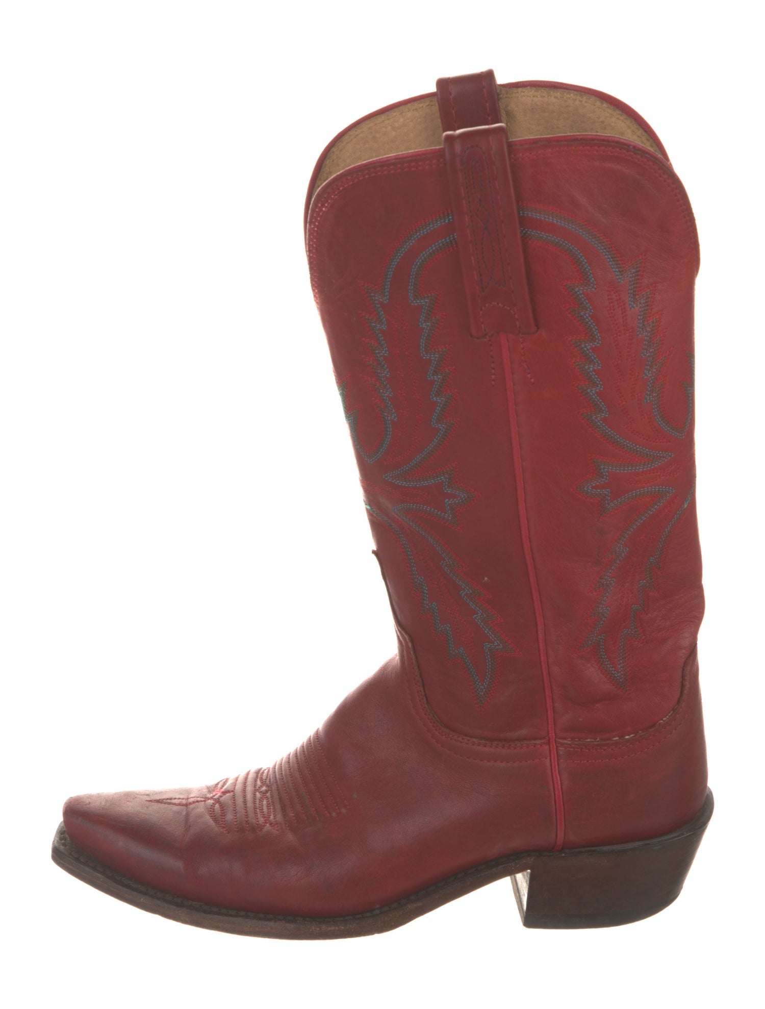 Lucchese Leather Embroidered Accent Western Boots