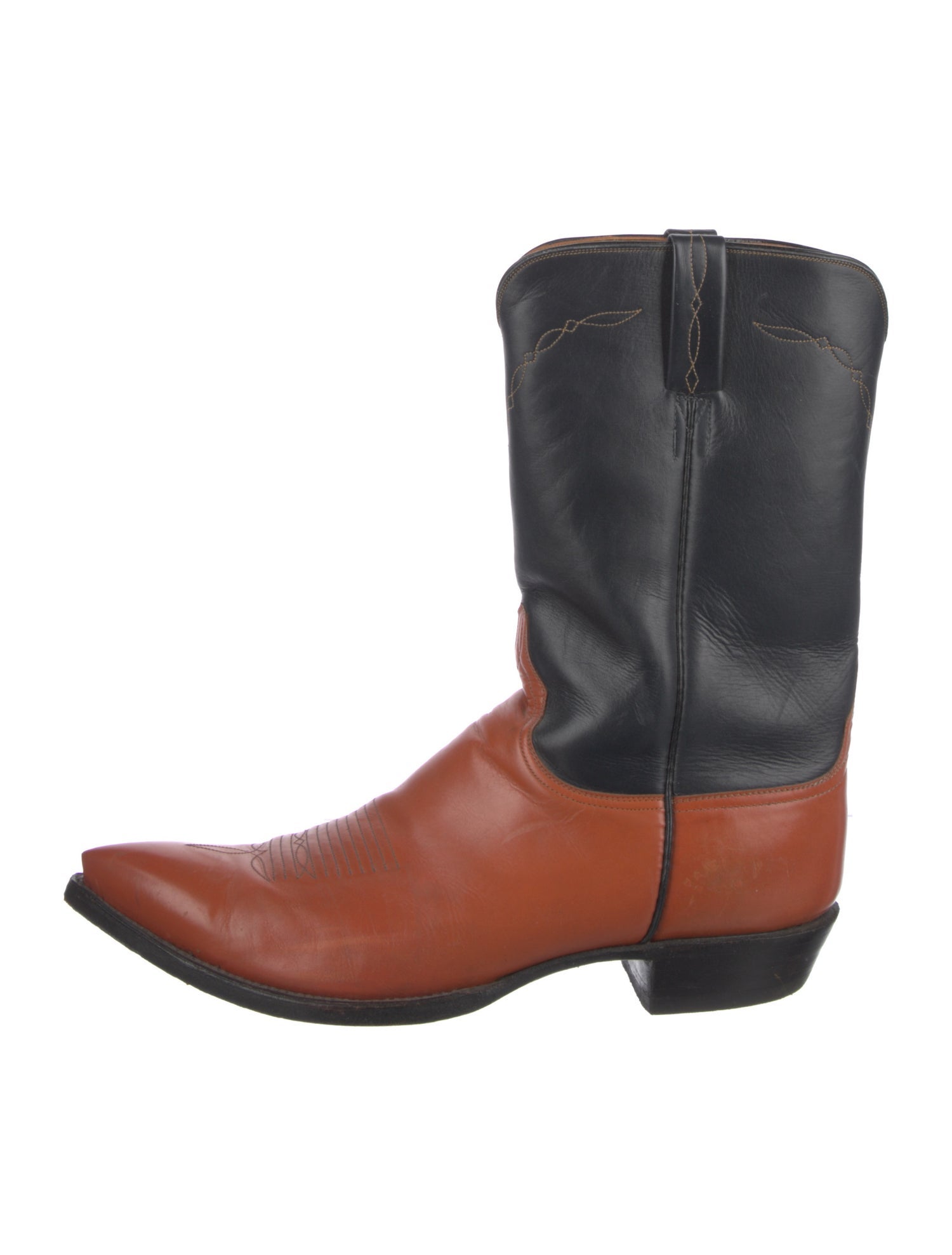 Lucchese Leather Colorblock Pattern Western Boots