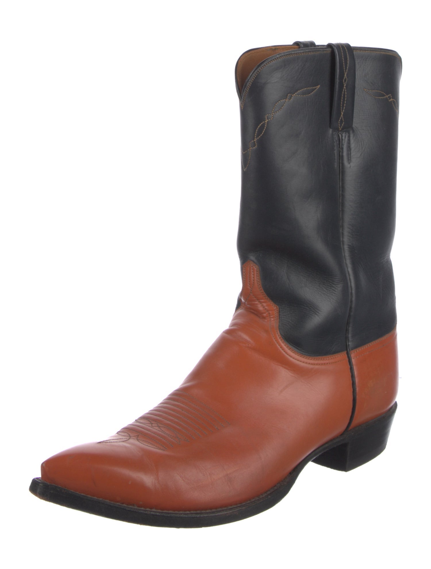 Lucchese Leather Colorblock Pattern Western Boots