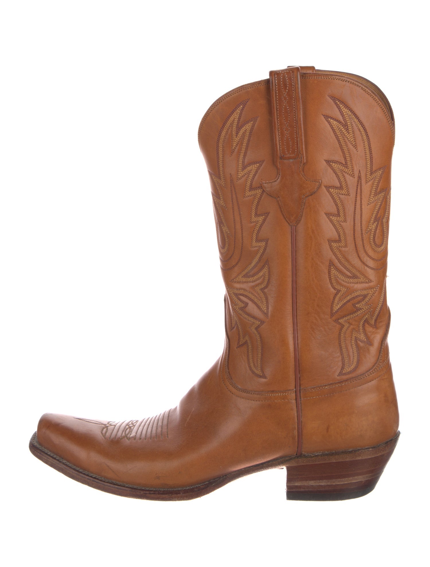 Lucchese Leather Embroidered Accent Western Boots