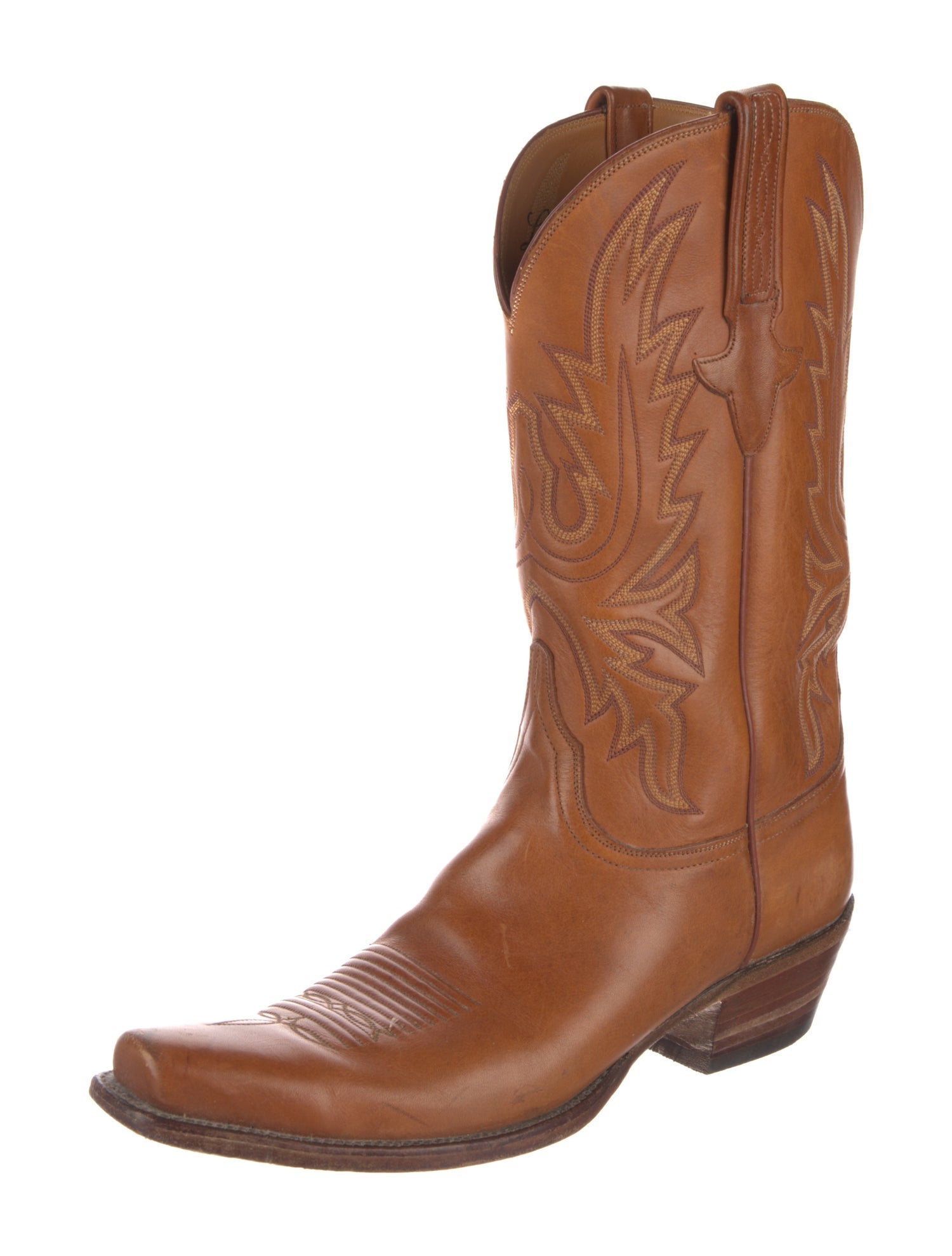Lucchese Leather Embroidered Accent Western Boots