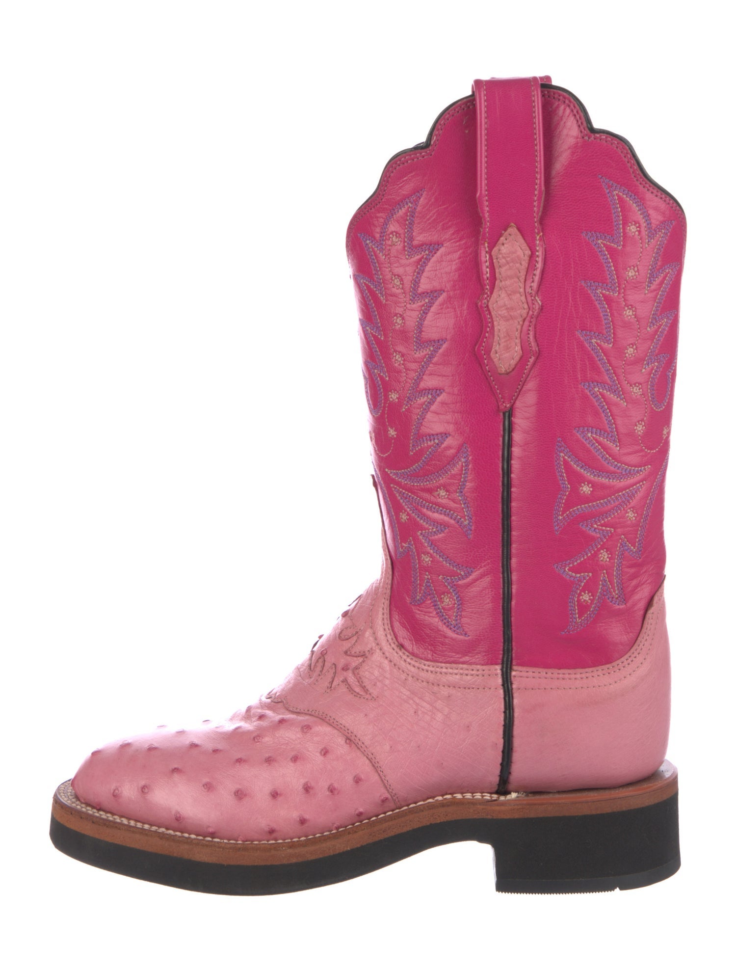 Lucchese Leather Colorblock Pattern Western Boots