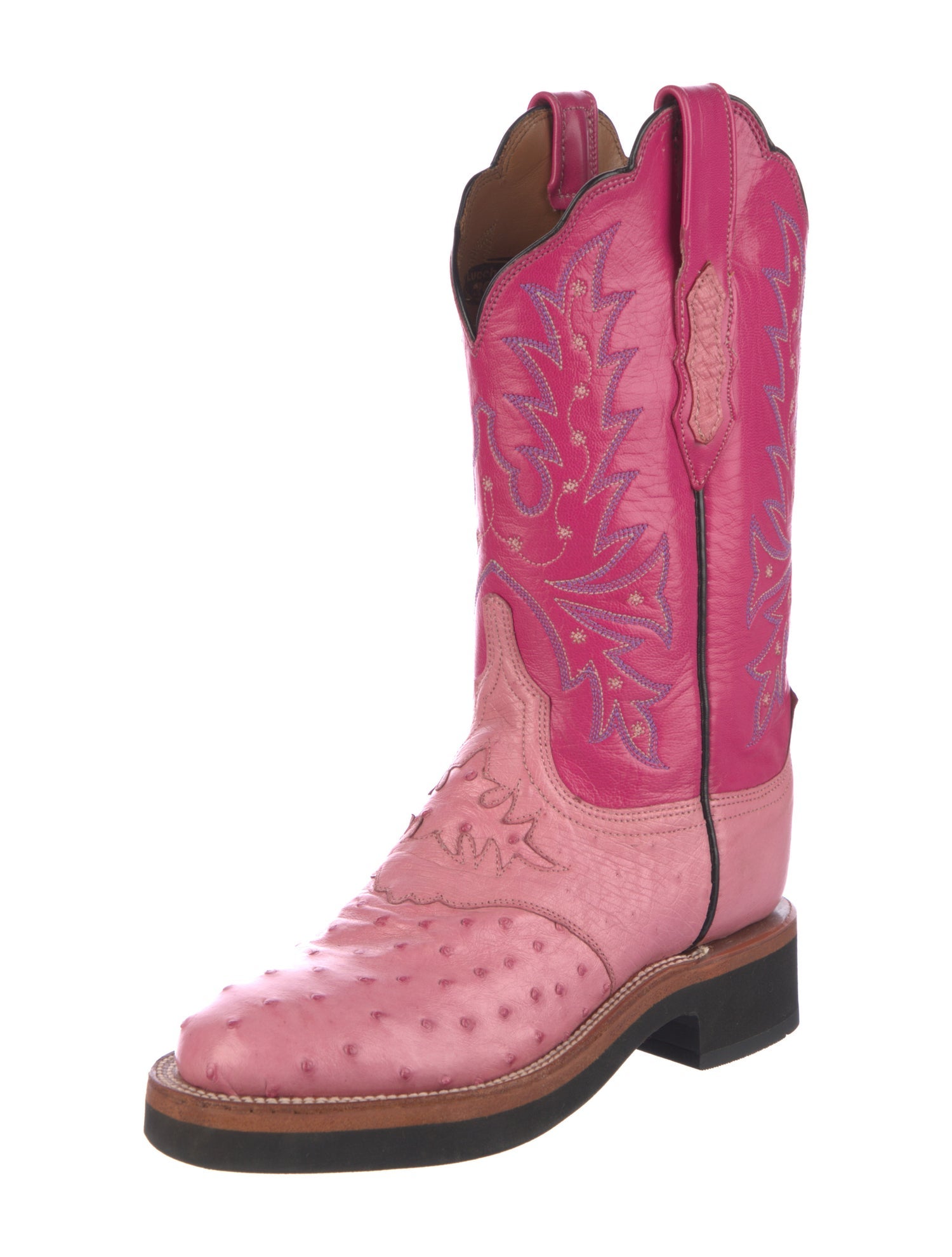 Lucchese Leather Colorblock Pattern Western Boots