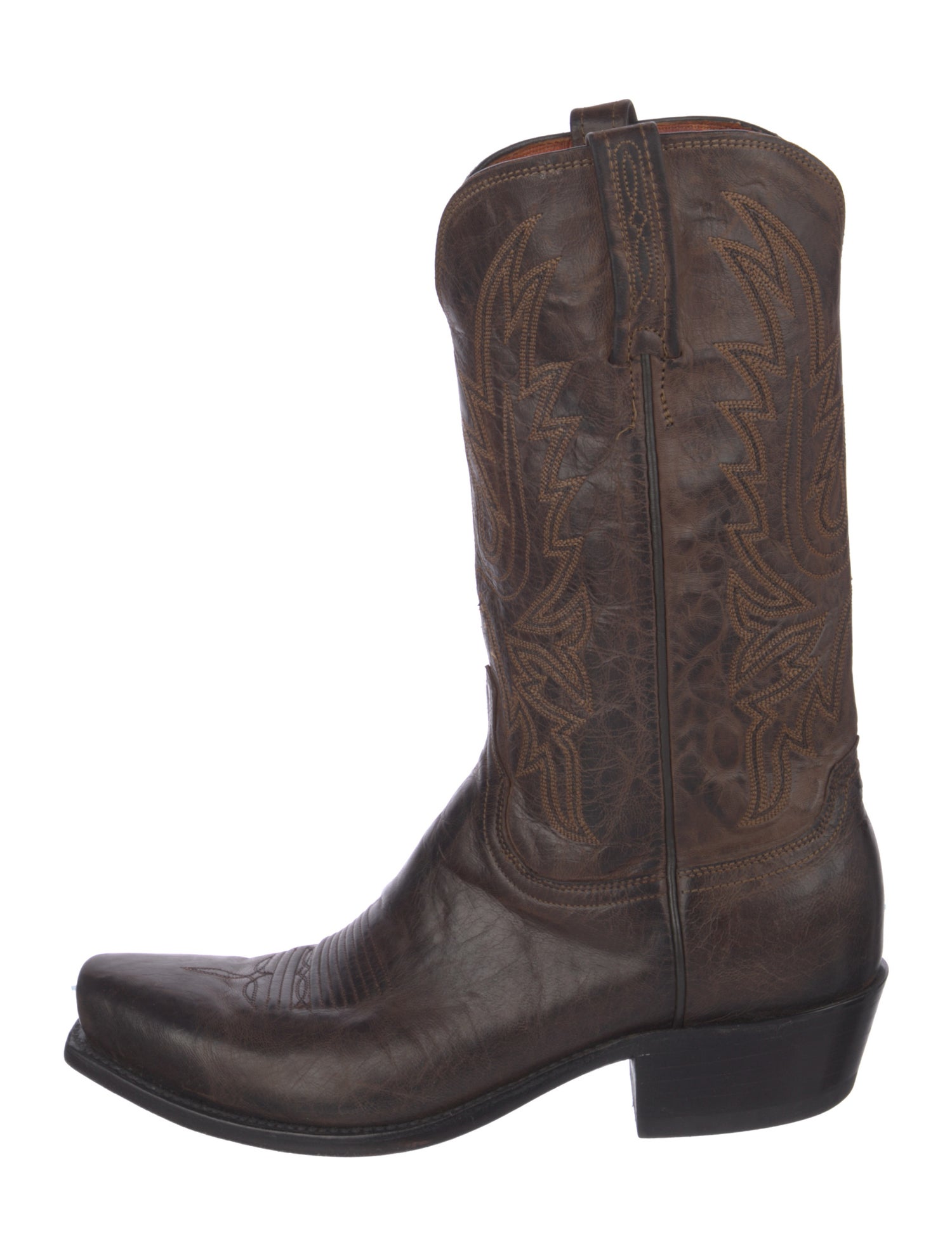 Lucchese Leather Embroidered Accent Western Boots