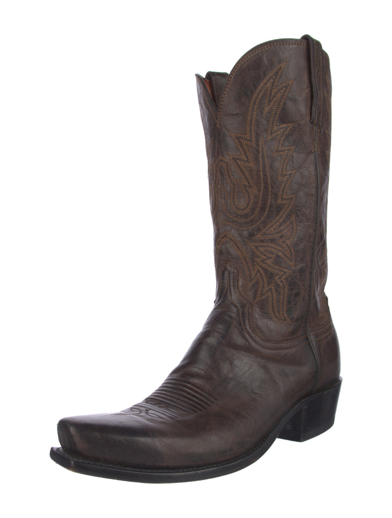 Lucchese Leather Embroidered Accent Western Boots