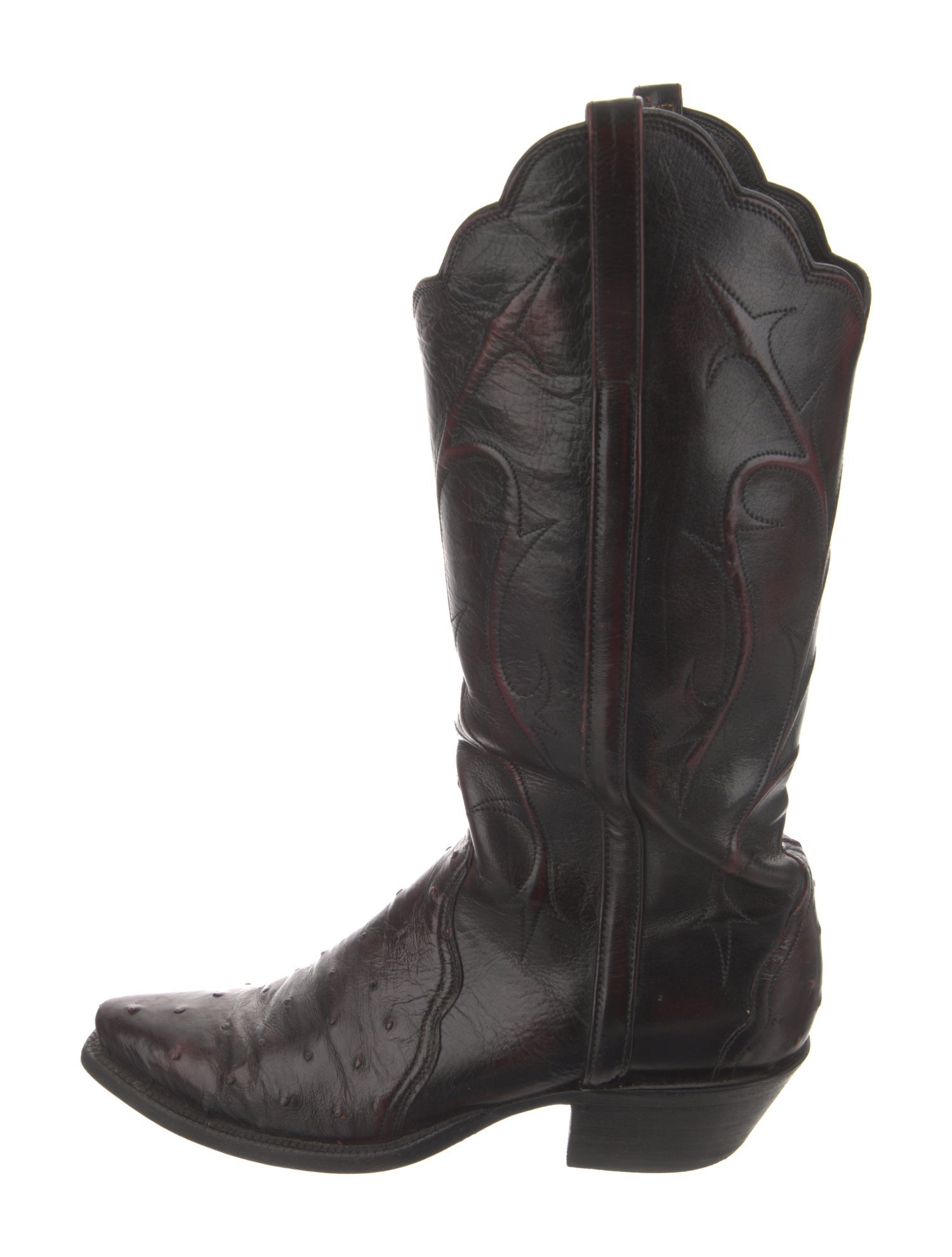 Lucchese Leather Embroidered Accent Western Boots
