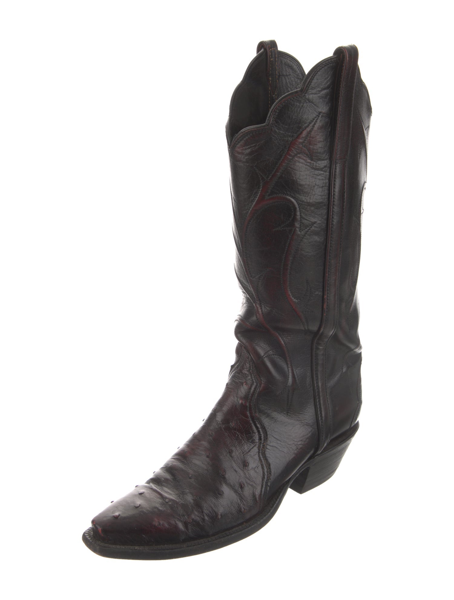 Lucchese Leather Embroidered Accent Western Boots