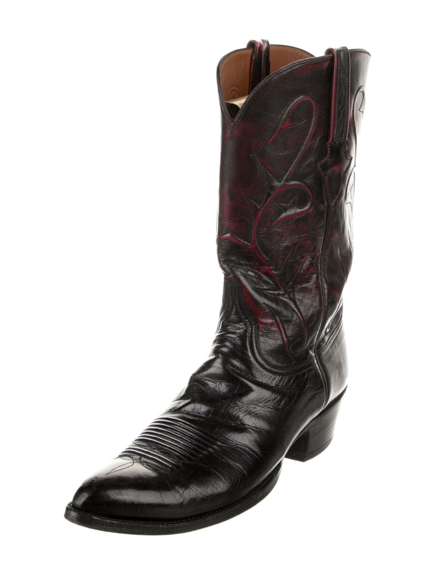 Lucchese Leather Distressed Accents Western Boots