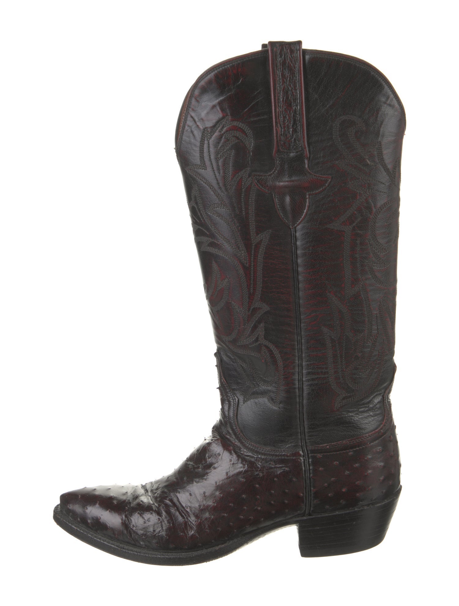 Lucchese Leather Embroidered Accent Western Boots