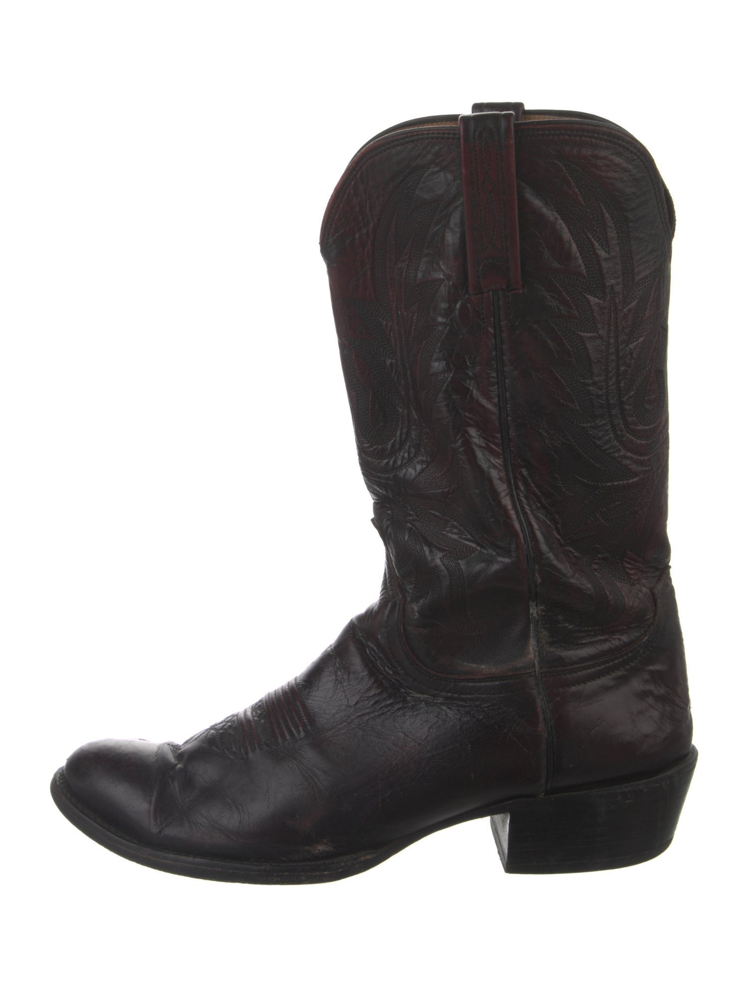 Lucchese Leather Embroidered Accent Western Boots