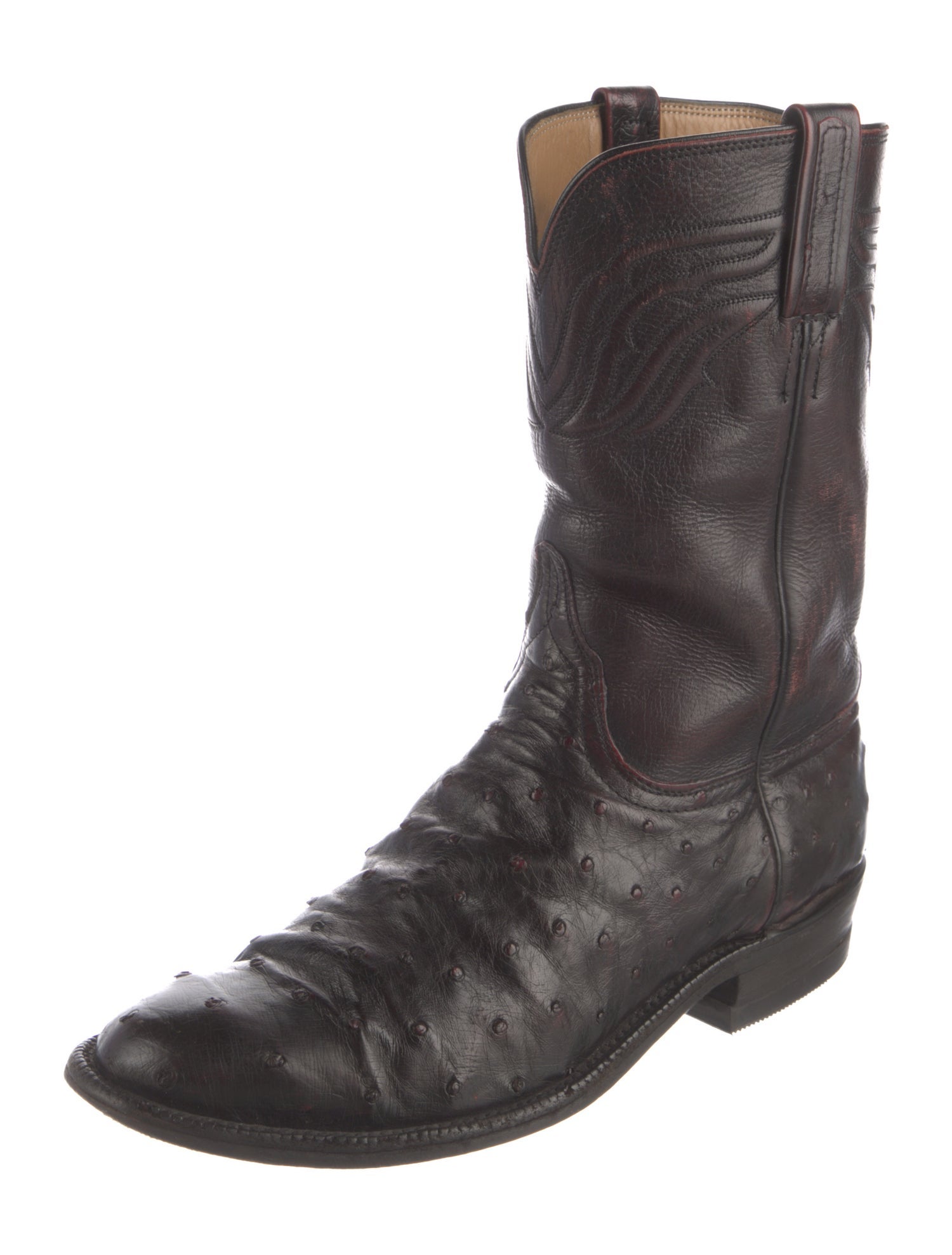 Lucchese Ostrich Embroidered Accent Combat Boots
