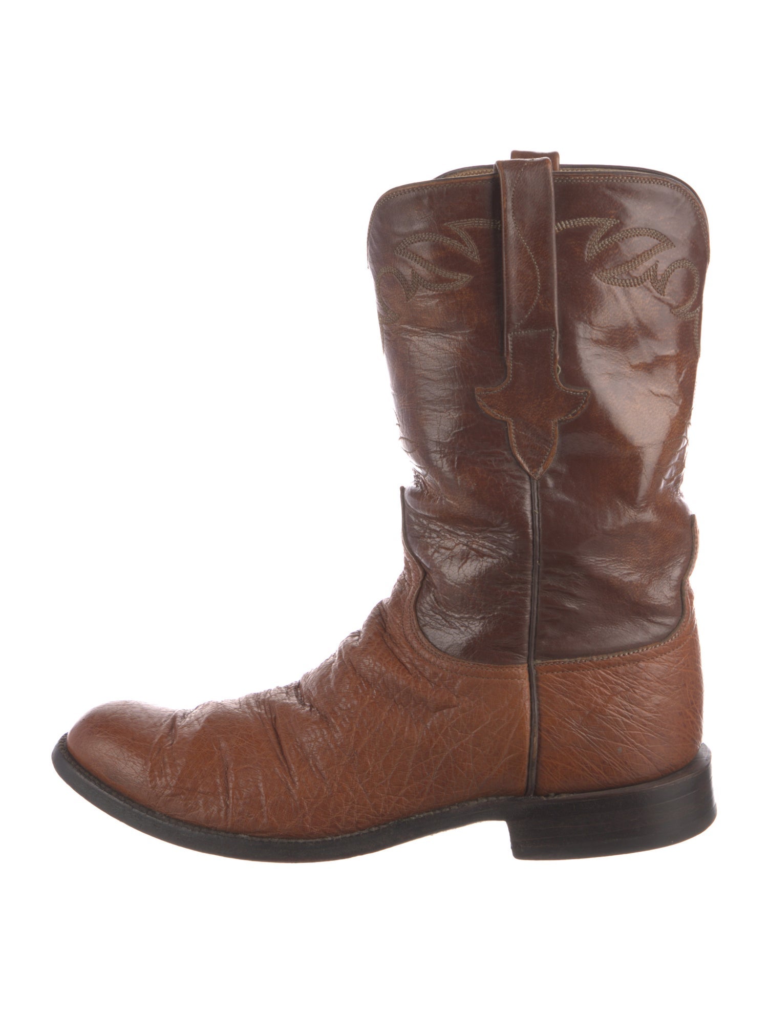 Lucchese Leather Embroidered Accent Western Boots