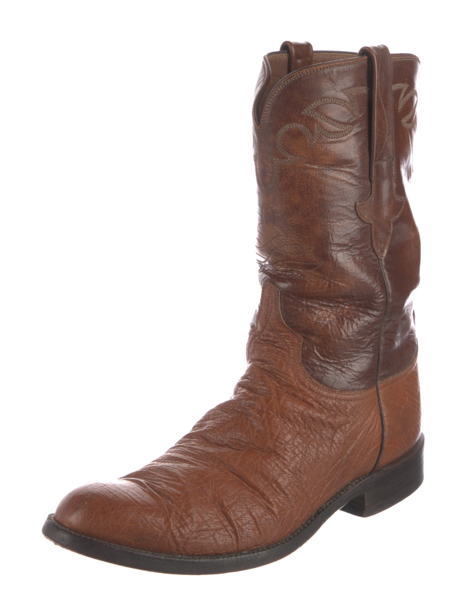Lucchese Leather Embroidered Accent Western Boots