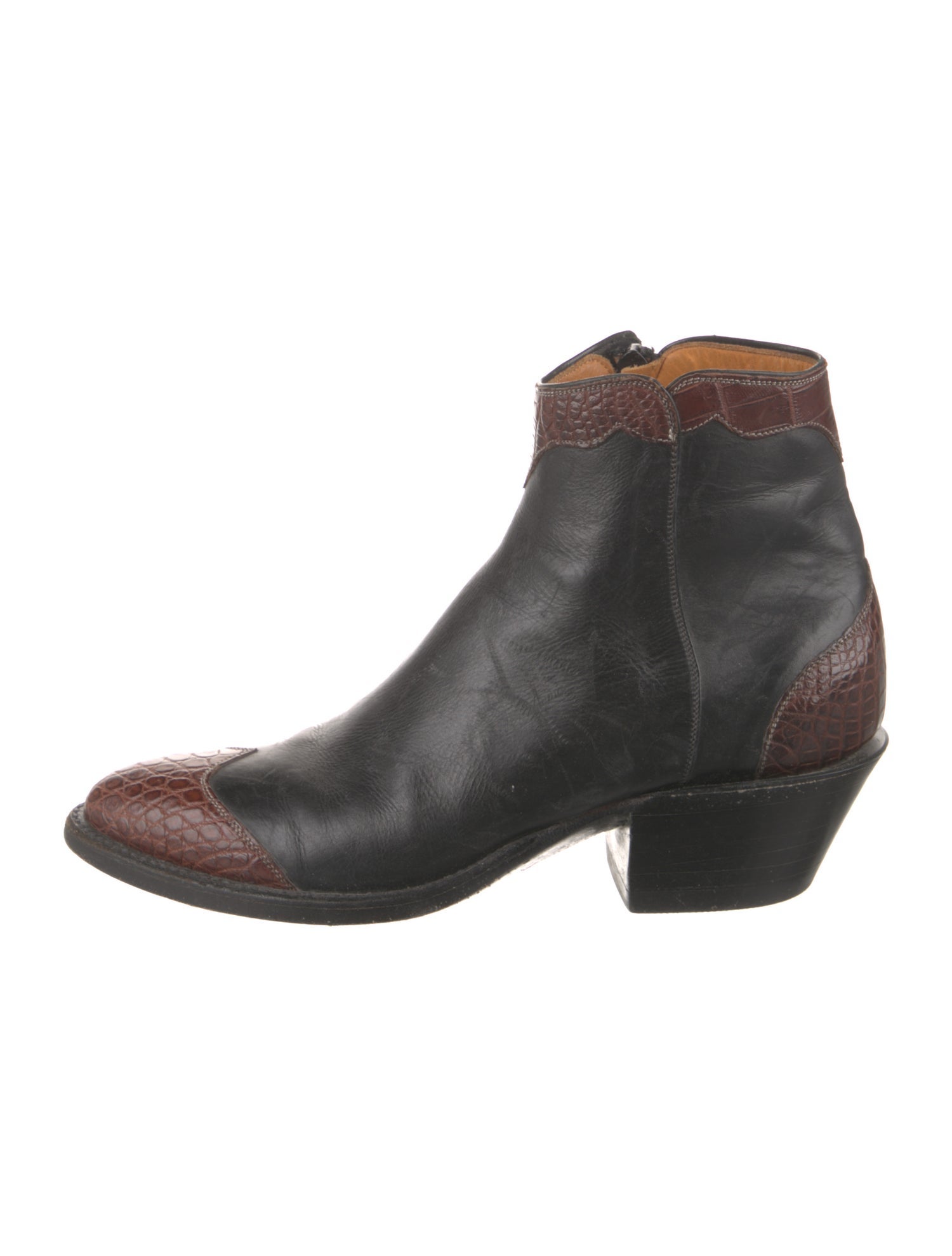 Lucchese Leather Colorblock Pattern Western Boots