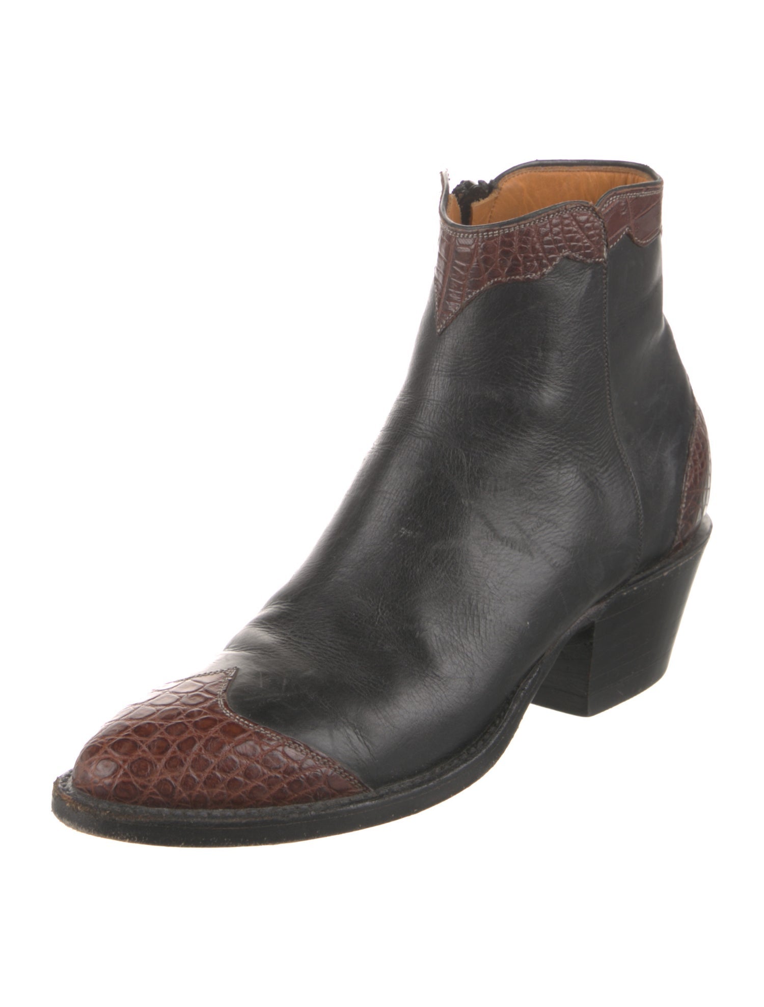 Lucchese Leather Colorblock Pattern Western Boots