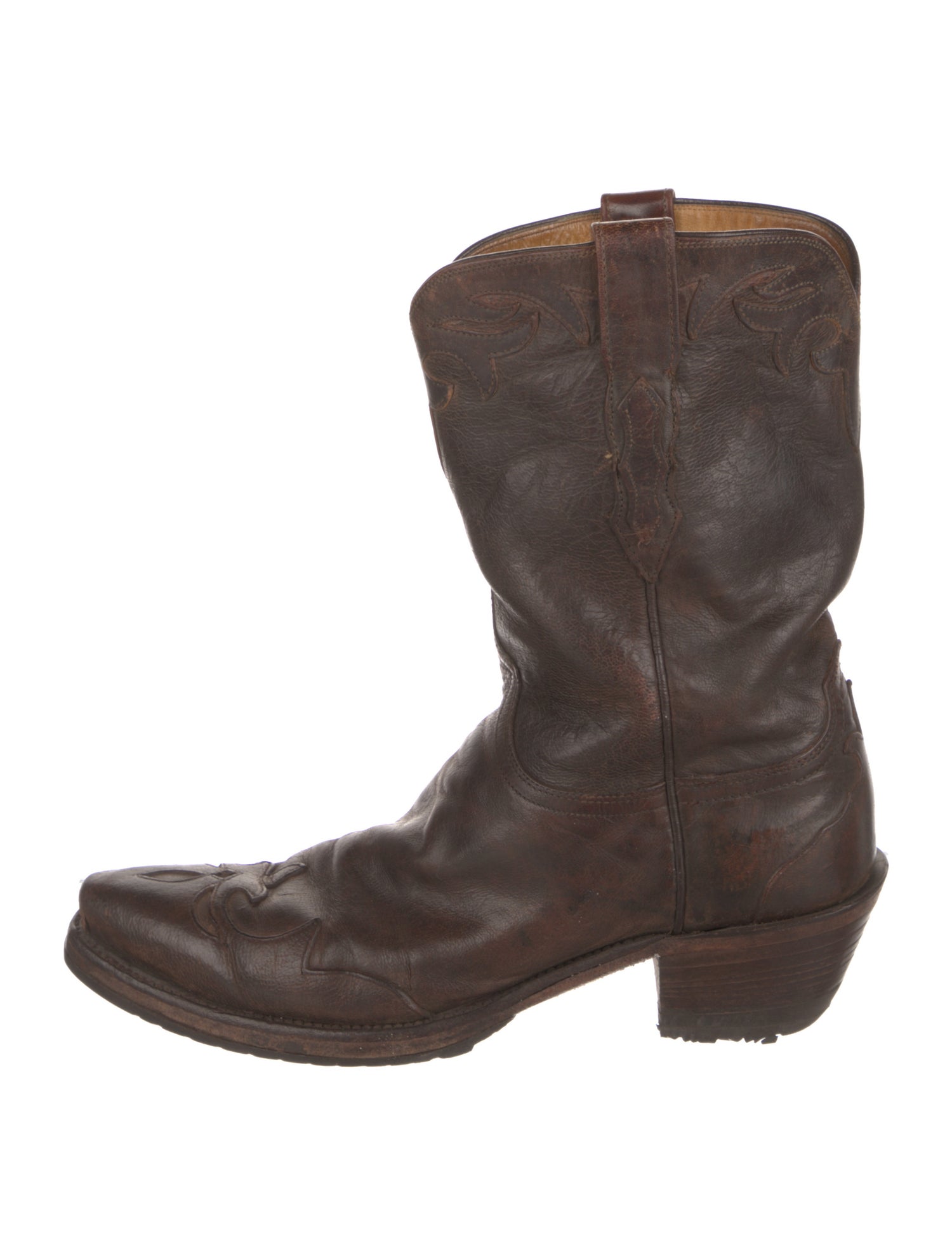 Lucchese Leather Colorblock Pattern Western Boots