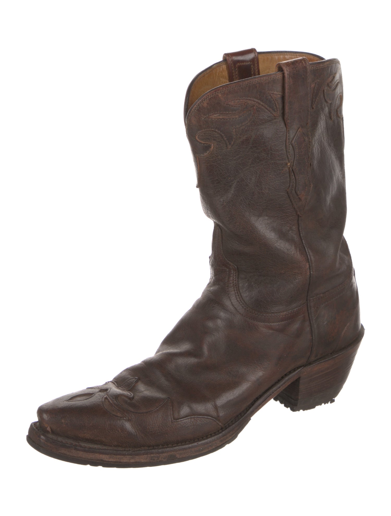 Lucchese Leather Colorblock Pattern Western Boots