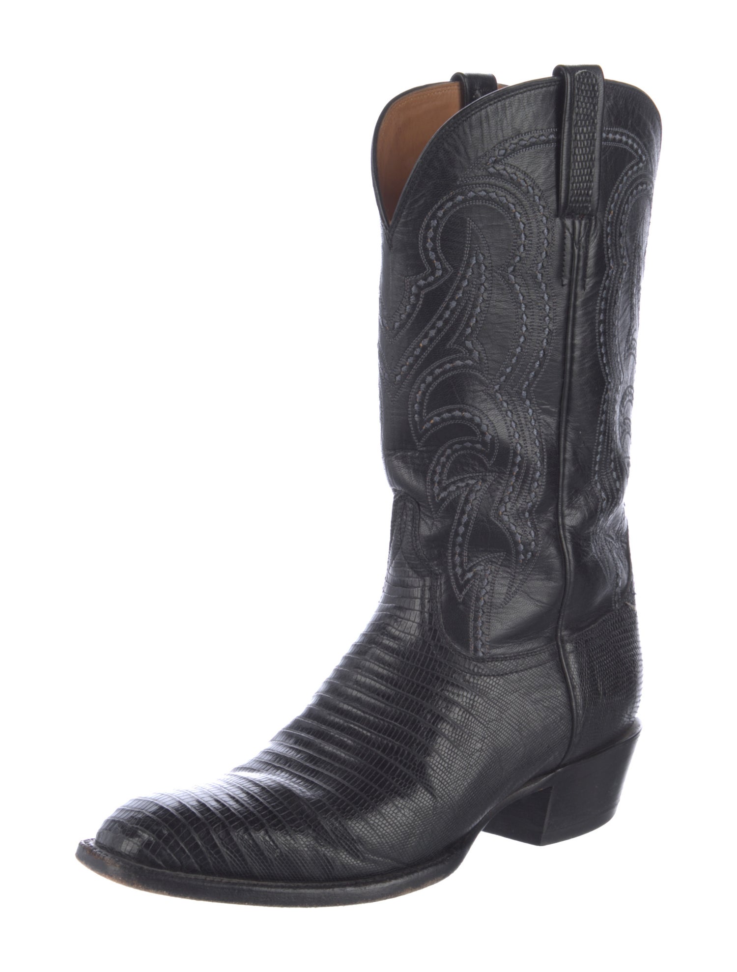 Lucchese Lizard Embroidered Accent Western Boots