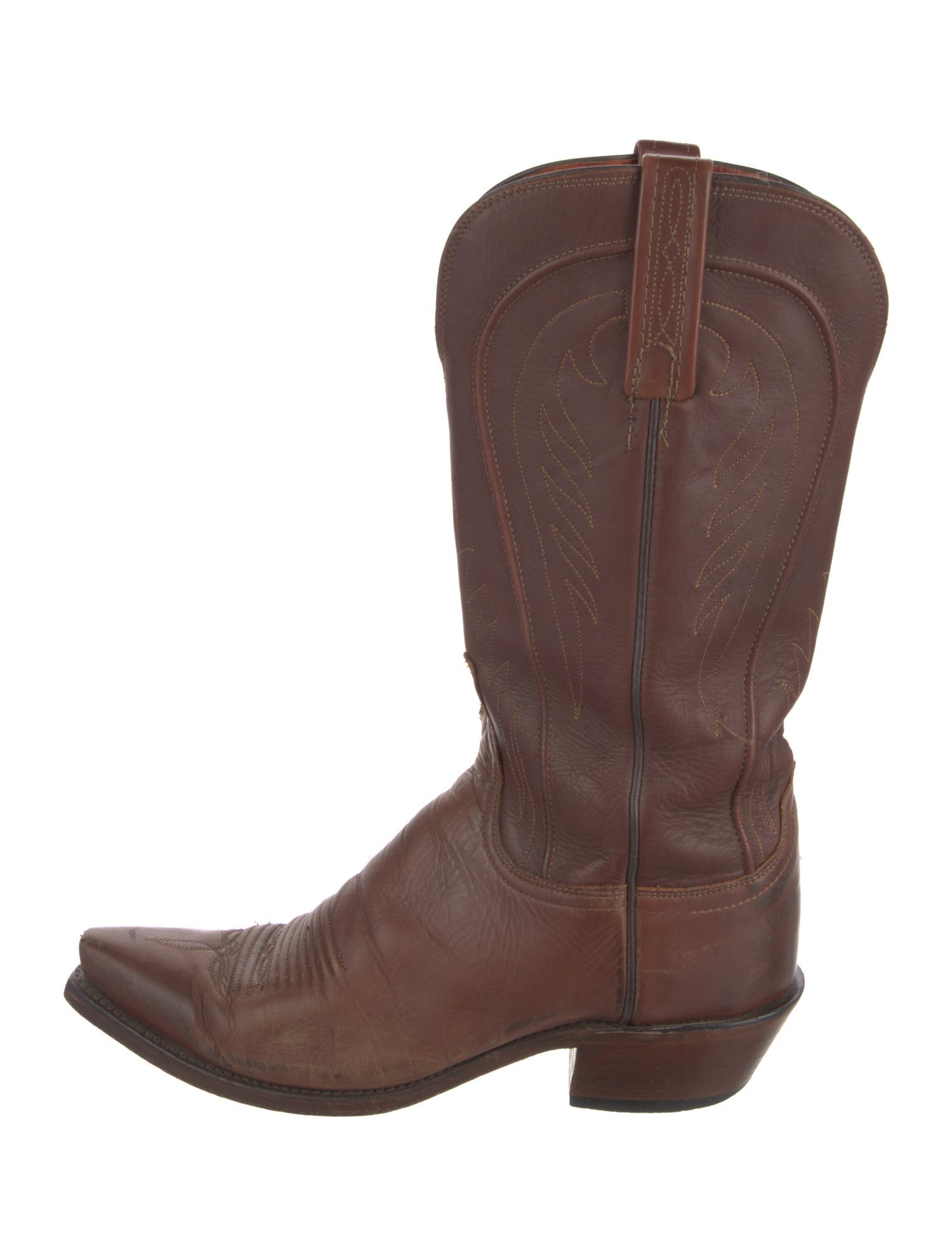 Lucchese Leather Colorblock Pattern Western Boots
