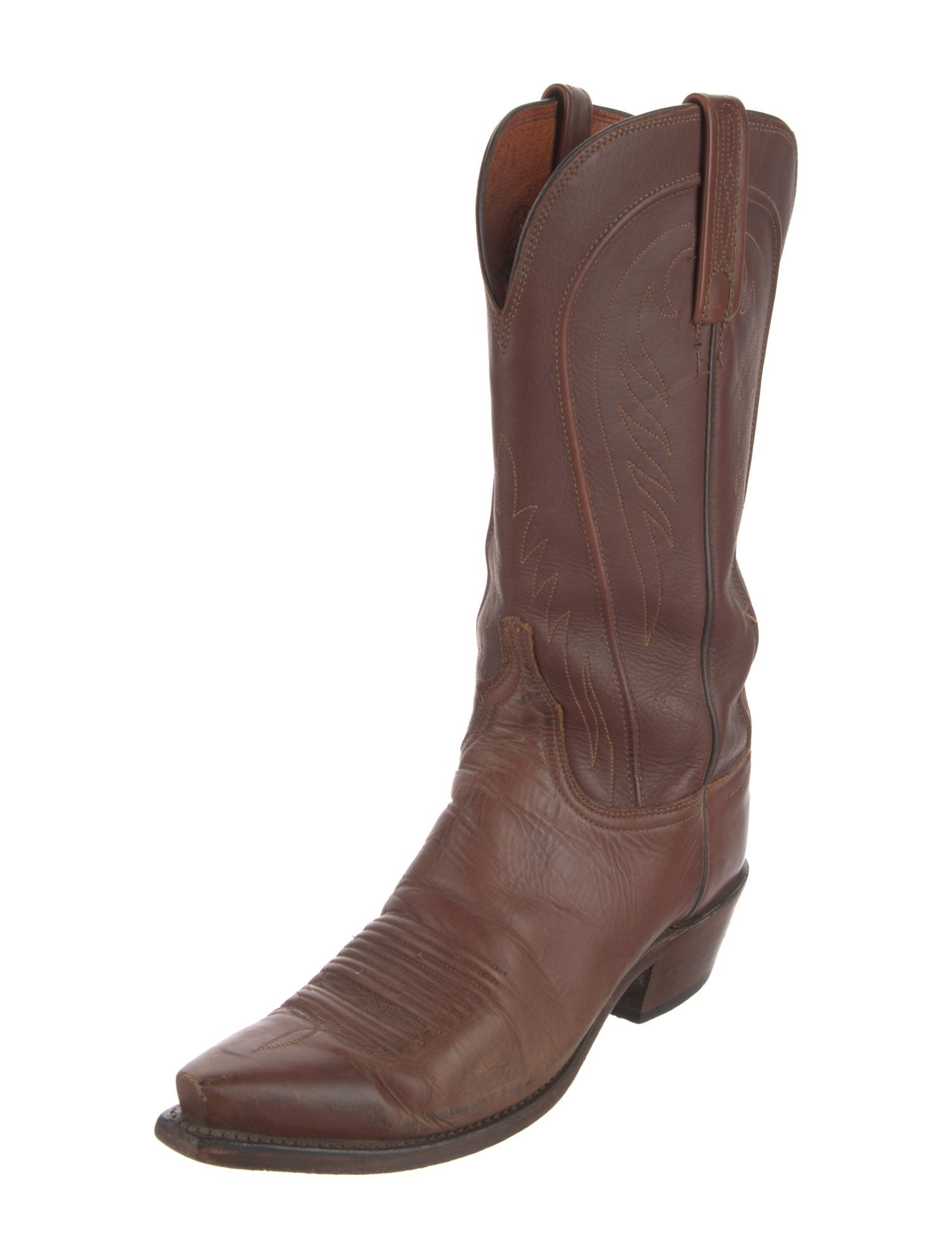 Lucchese Leather Colorblock Pattern Western Boots