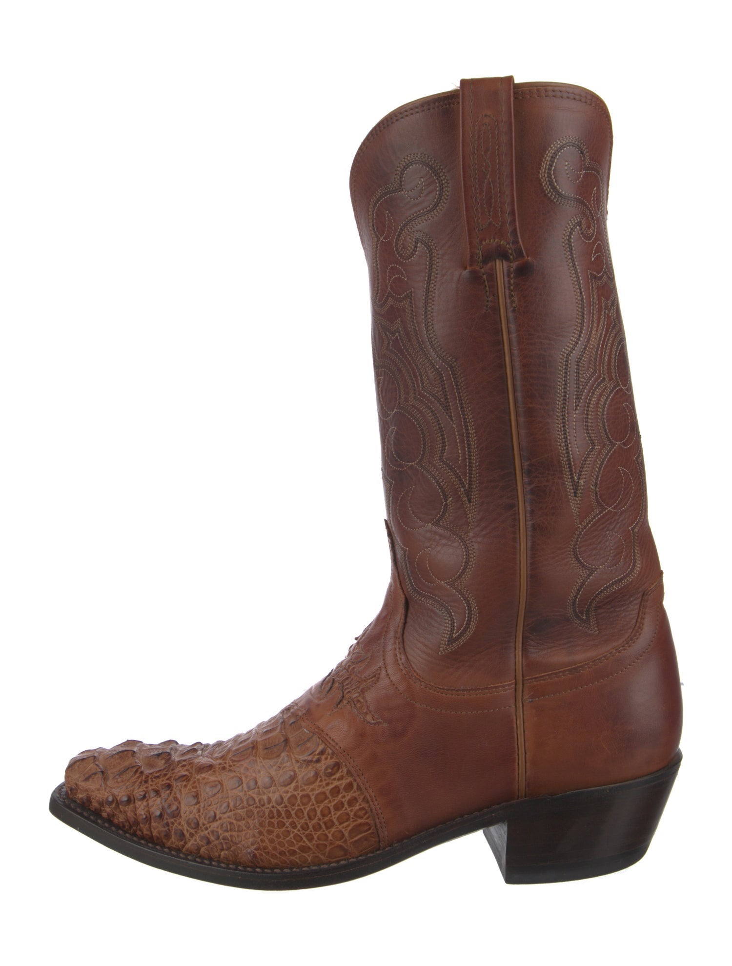 Lucchese Crocodile Embroidered Accent Western Boots