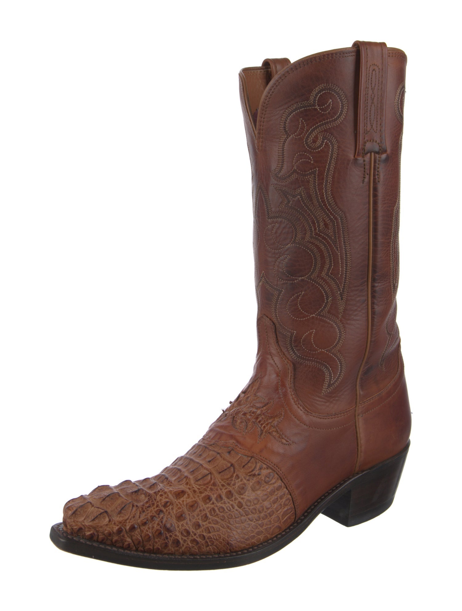 Lucchese Crocodile Embroidered Accent Western Boots
