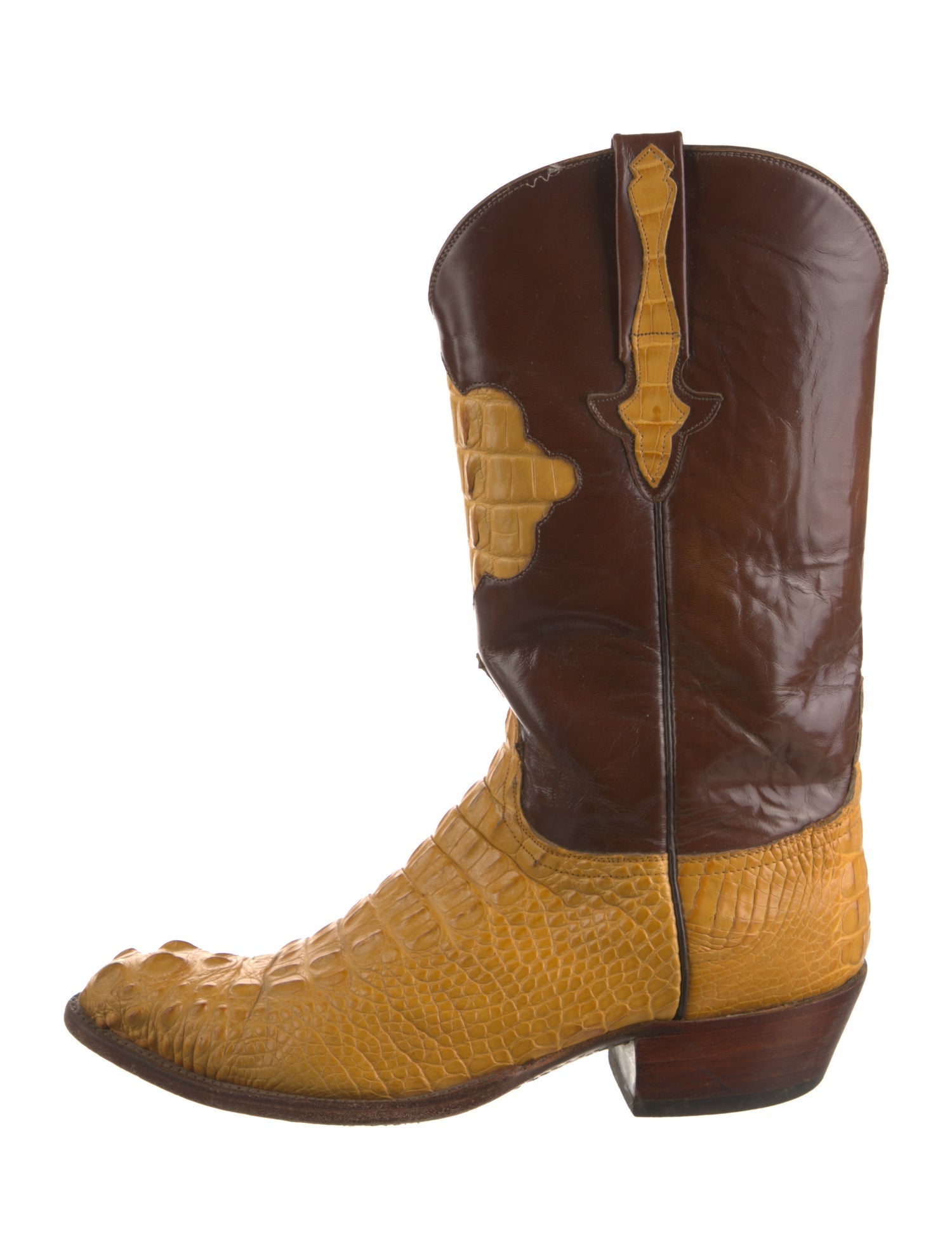 Lucchese Crocodile Colorblock Pattern Western Boots