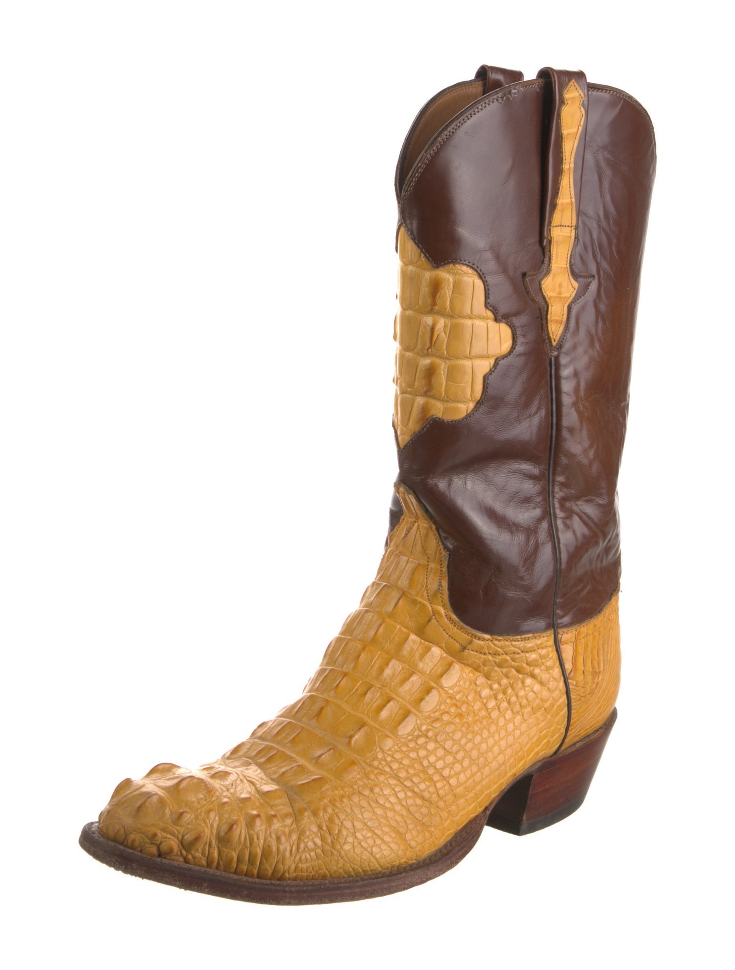 Lucchese Crocodile Colorblock Pattern Western Boots