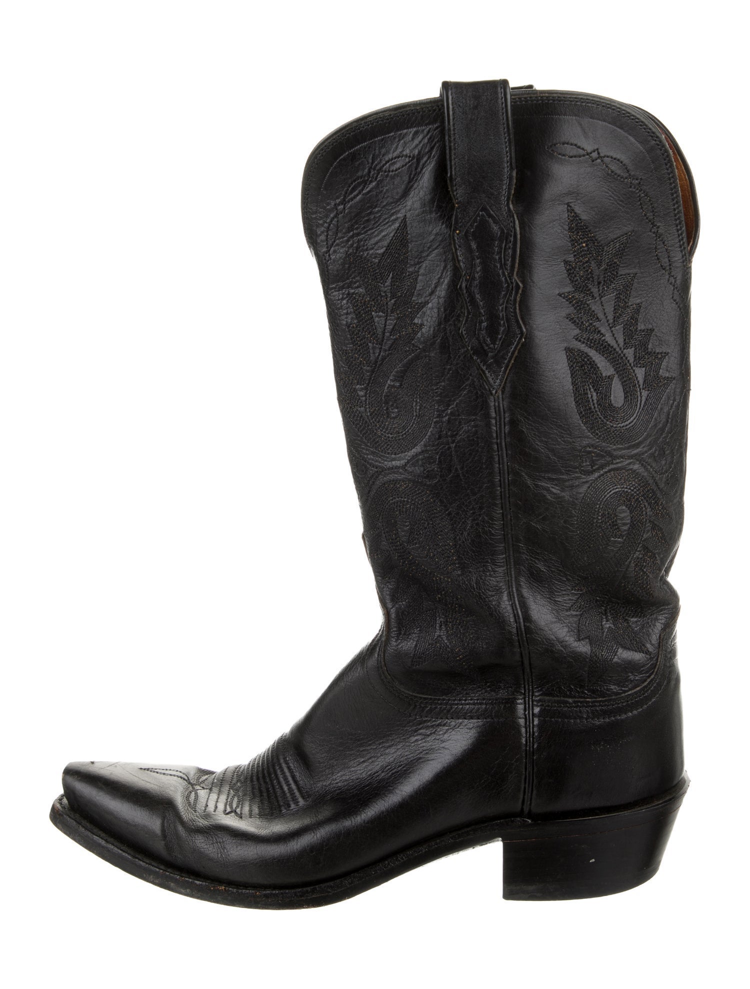 Lucchese Leather Embroidered Accent Western Boots