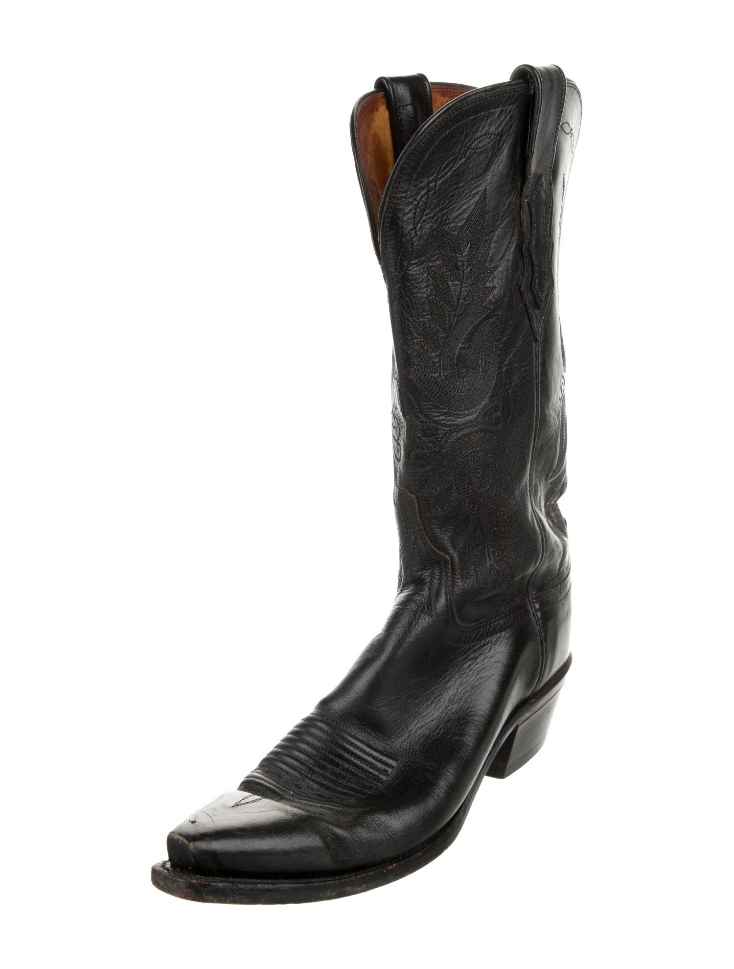 Lucchese Leather Embroidered Accent Western Boots