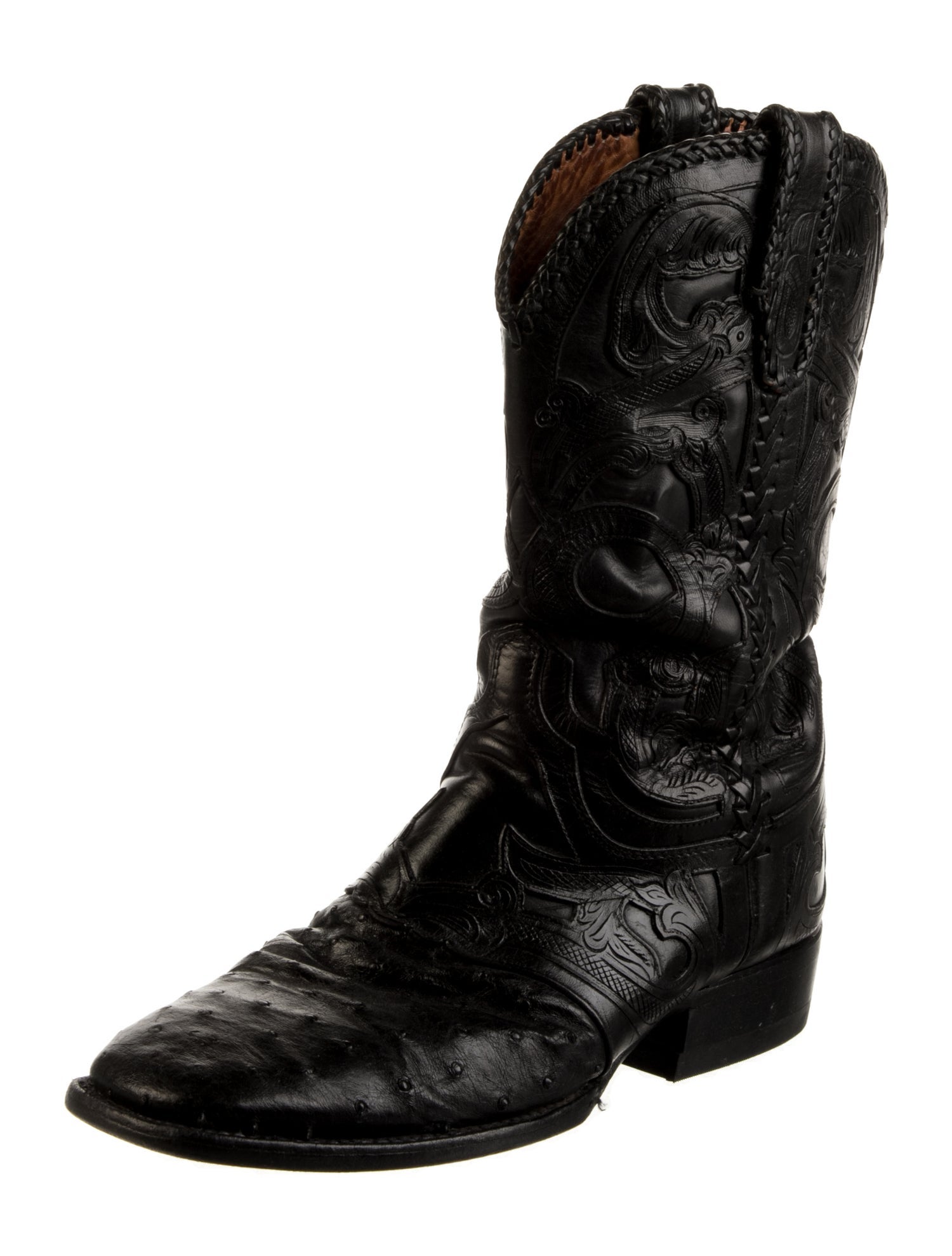 Lucchese Leather Embroidered Accent Western Boots
