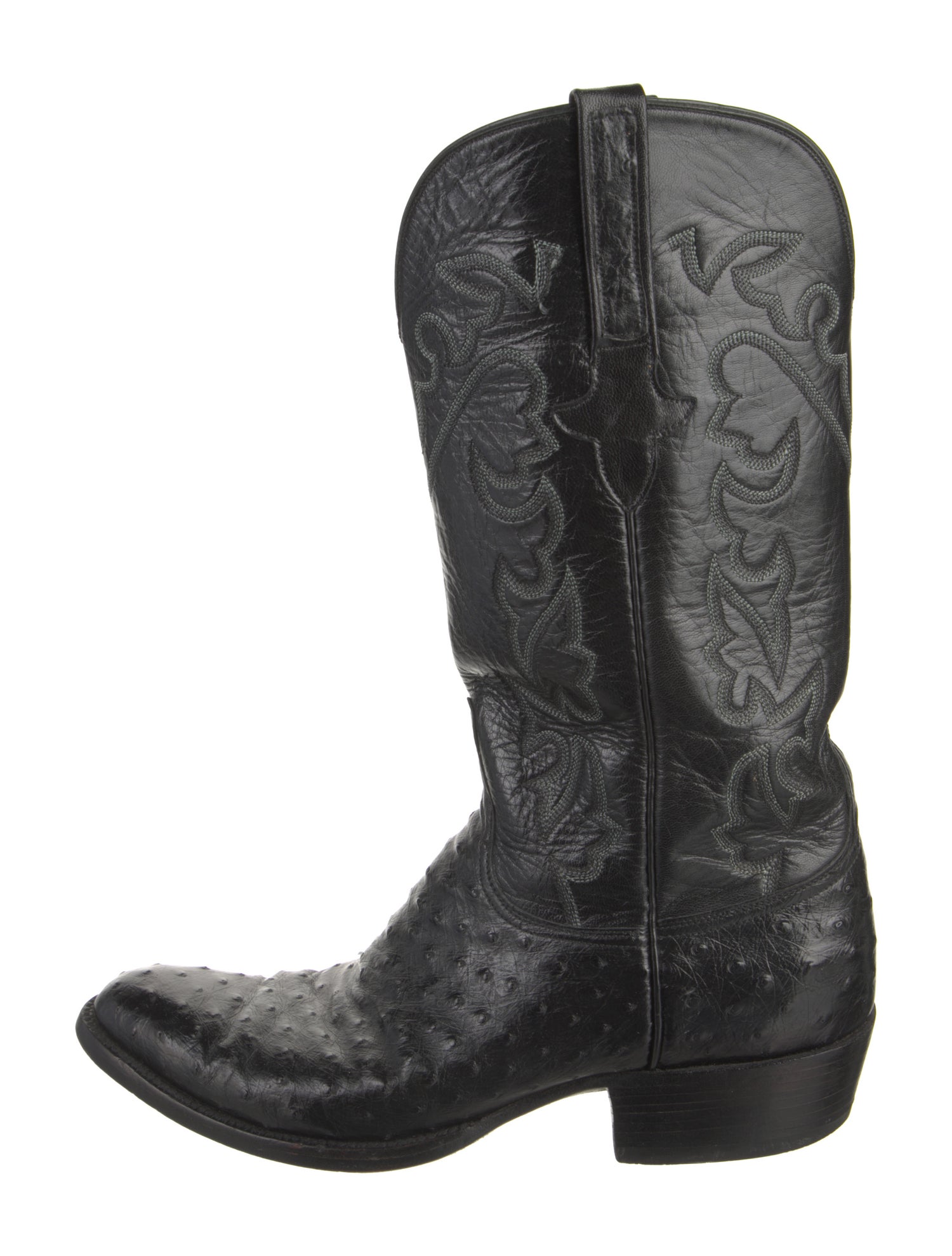 Lucchese Leather Embroidered Accent Western Boots