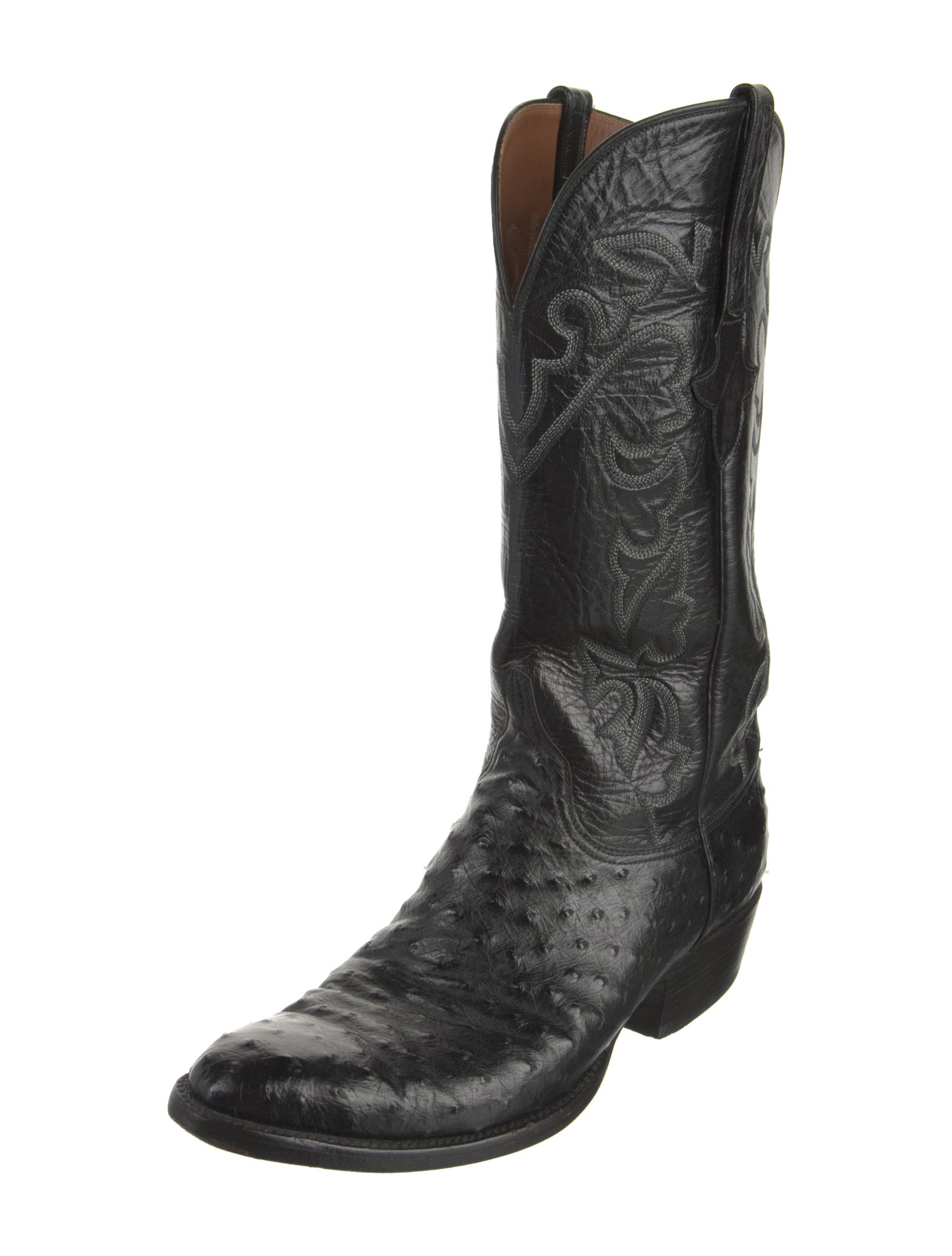 Lucchese Leather Embroidered Accent Western Boots
