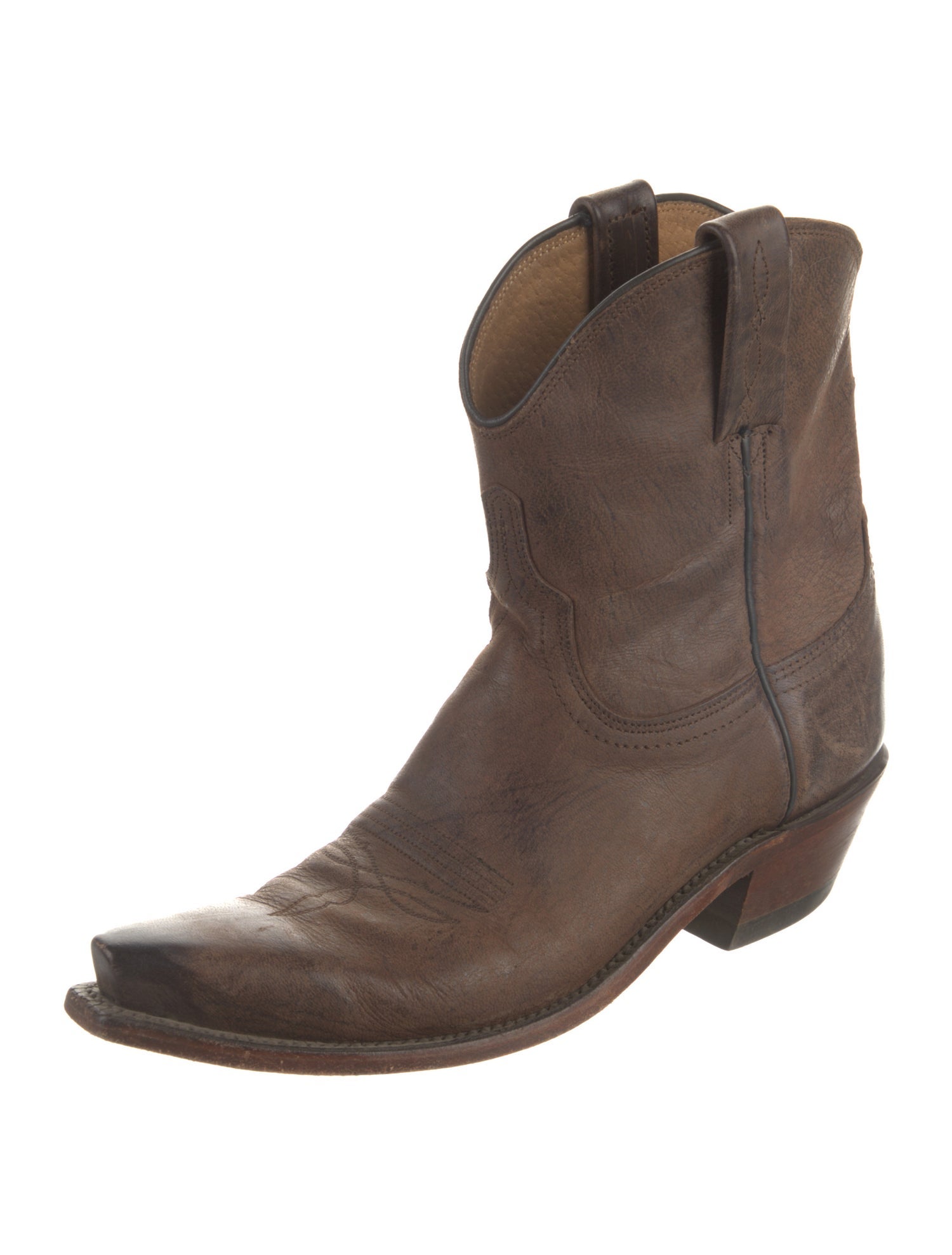 Lucchese Leather Embroidered Accent Western Boots