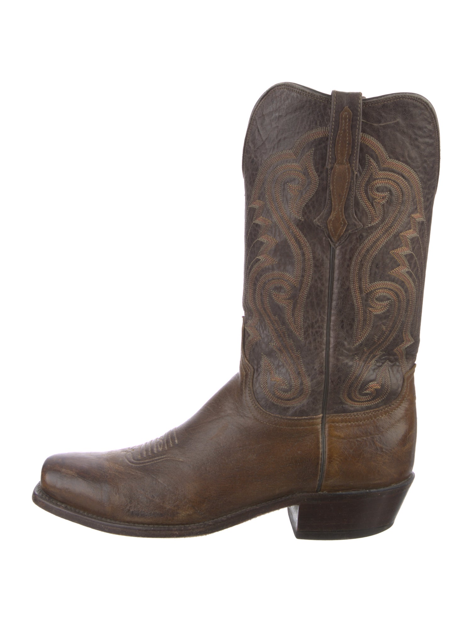 Lucchese Leather Embroidered Accent Western Boots