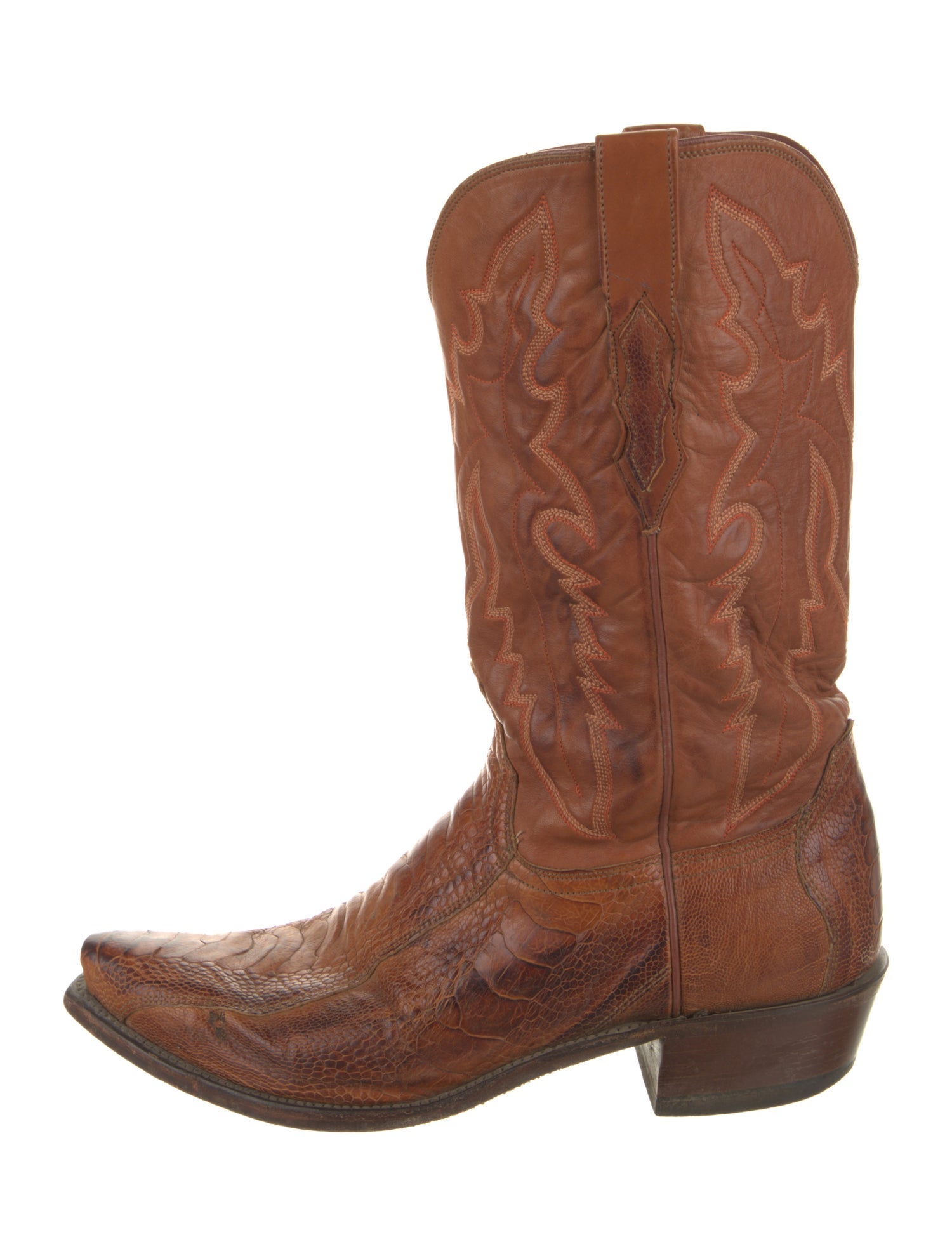 Lucchese Ostrich Leg Embroidered Accent Western Boots