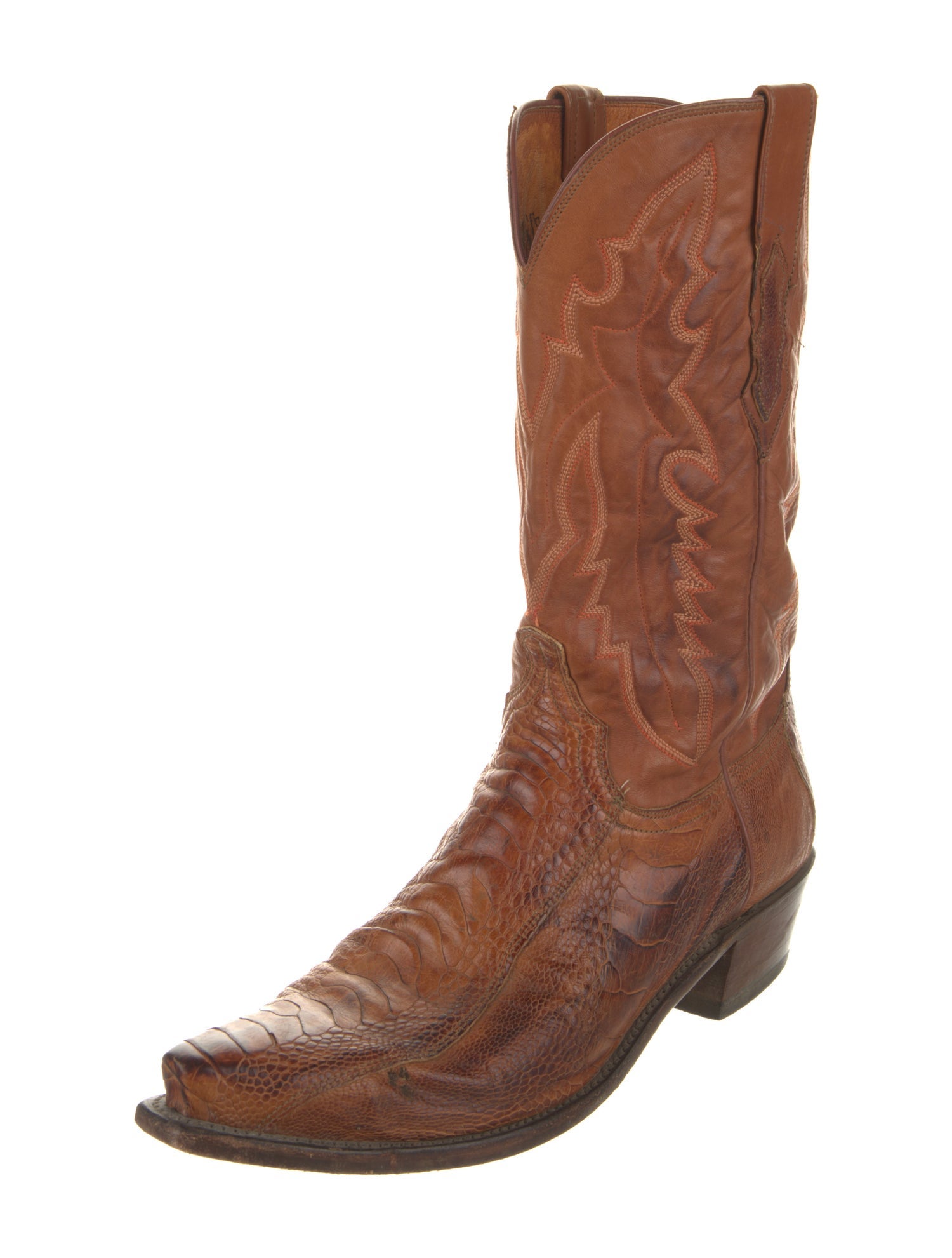 Lucchese Ostrich Leg Embroidered Accent Western Boots