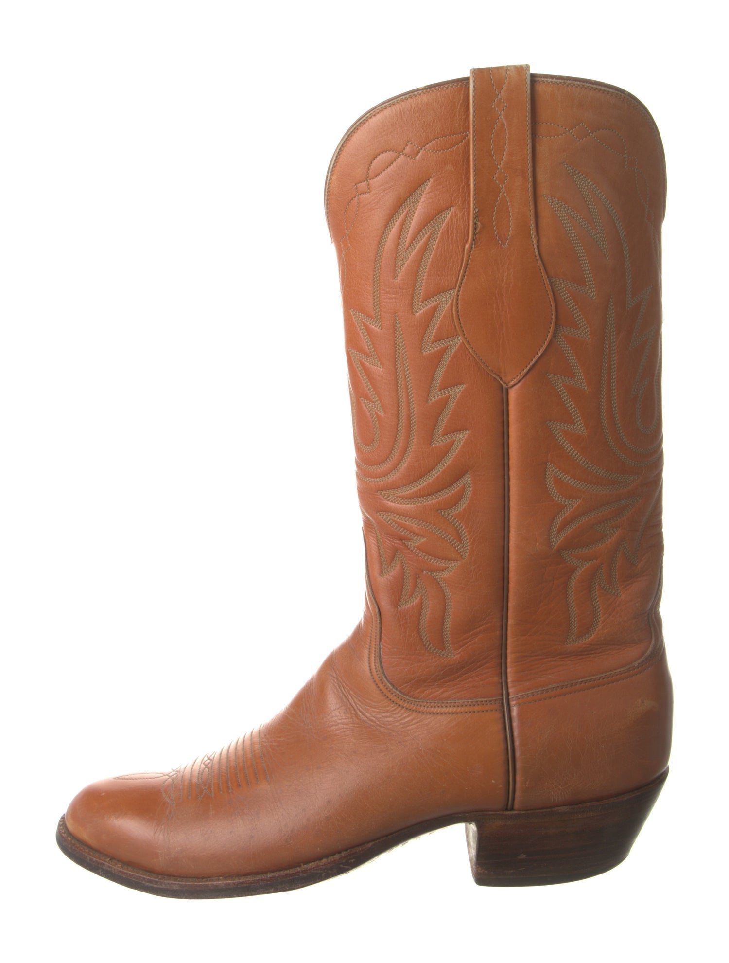 Lucchese Leather Embroidered Accent Western Boots