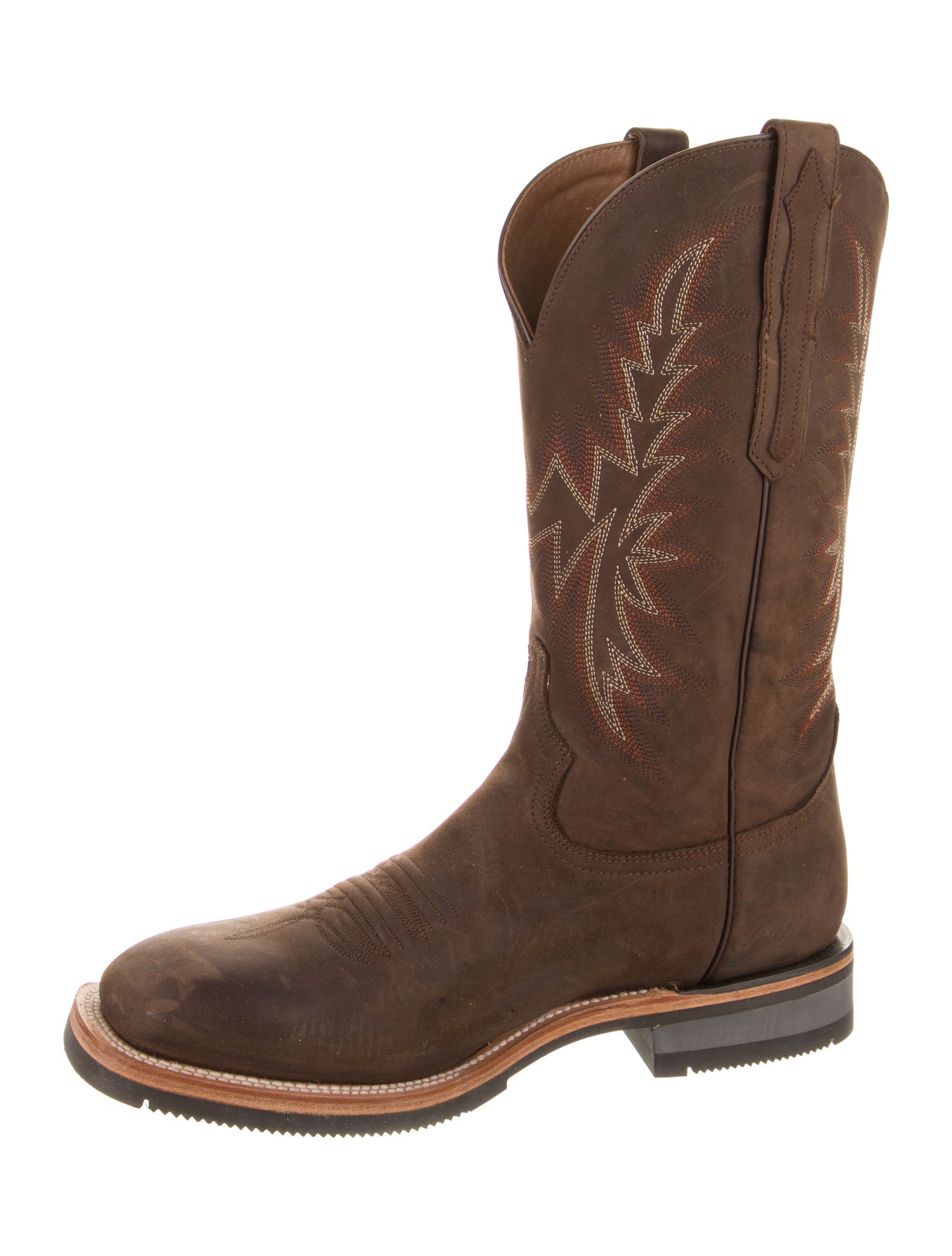 Lucchese Leather Embroidered Accent Western Boots
