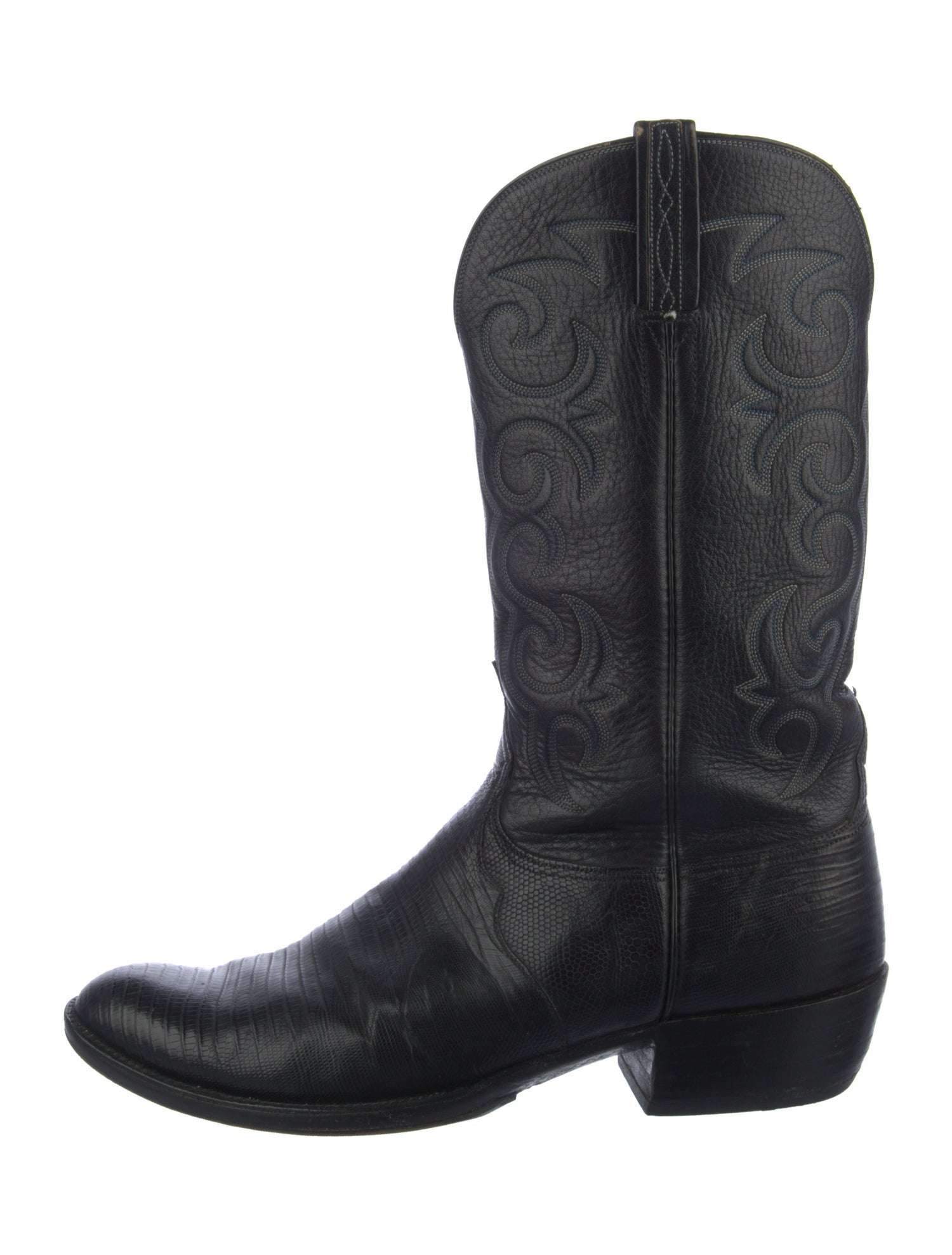 Lucchese Leather Embroidered Accent Western Boots