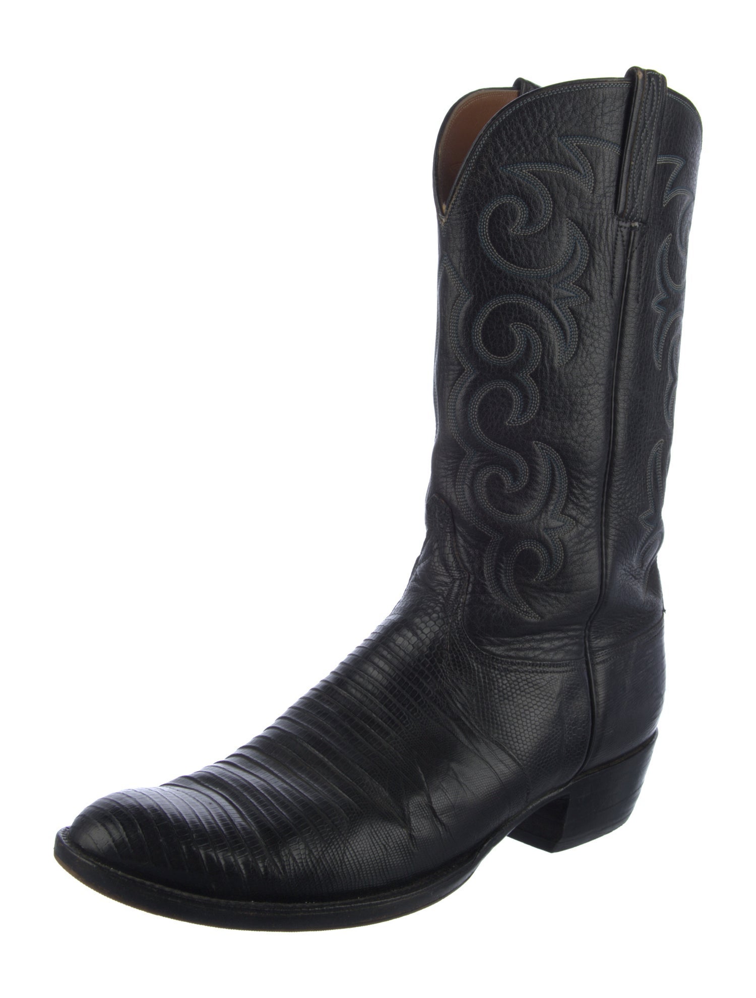 Lucchese Leather Embroidered Accent Western Boots