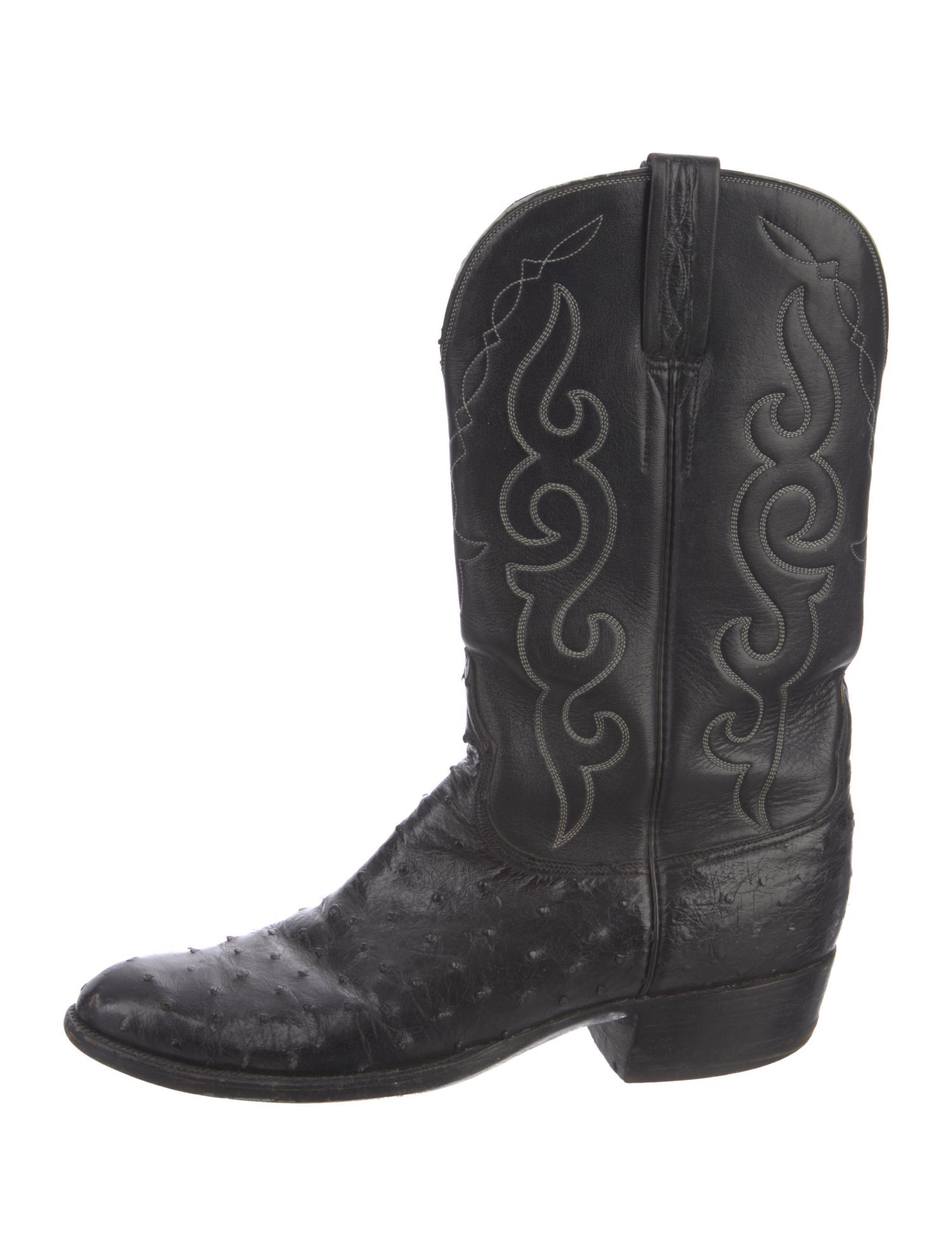 Lucchese Ostrich Embroidered Accent Western Boots
