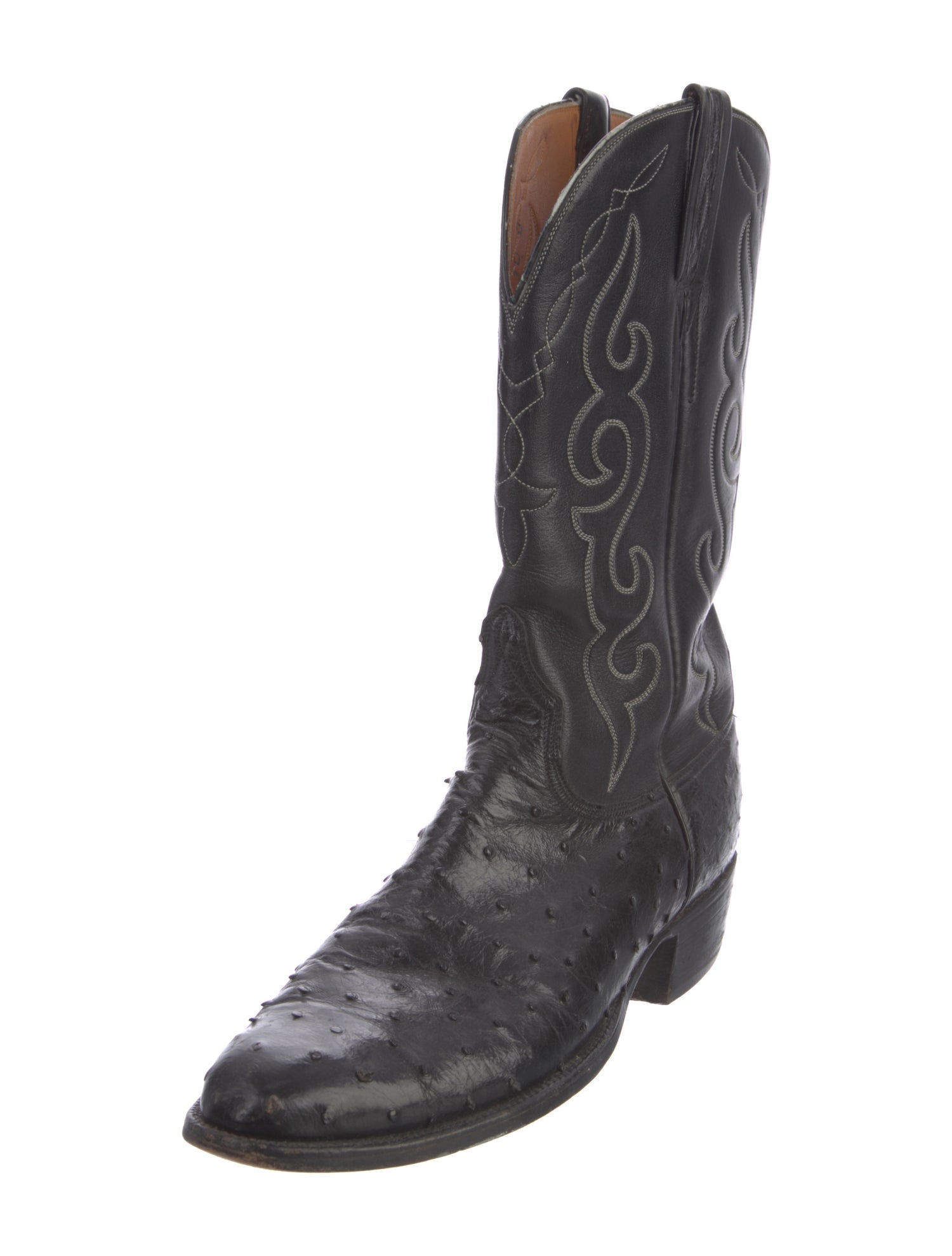 Lucchese Ostrich Embroidered Accent Western Boots